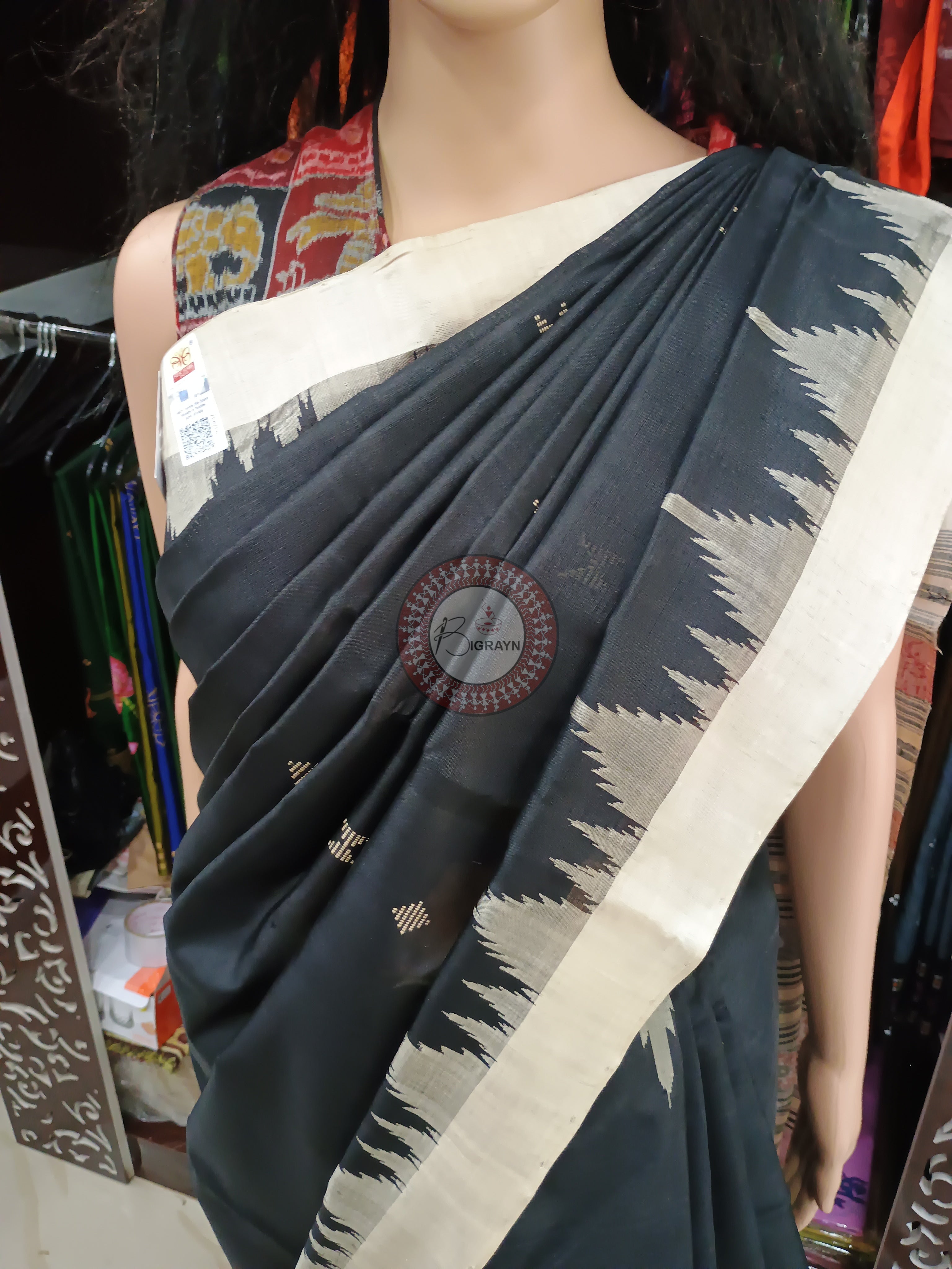 Black Tussarite Phoda Kubha Tusser Silk Saree