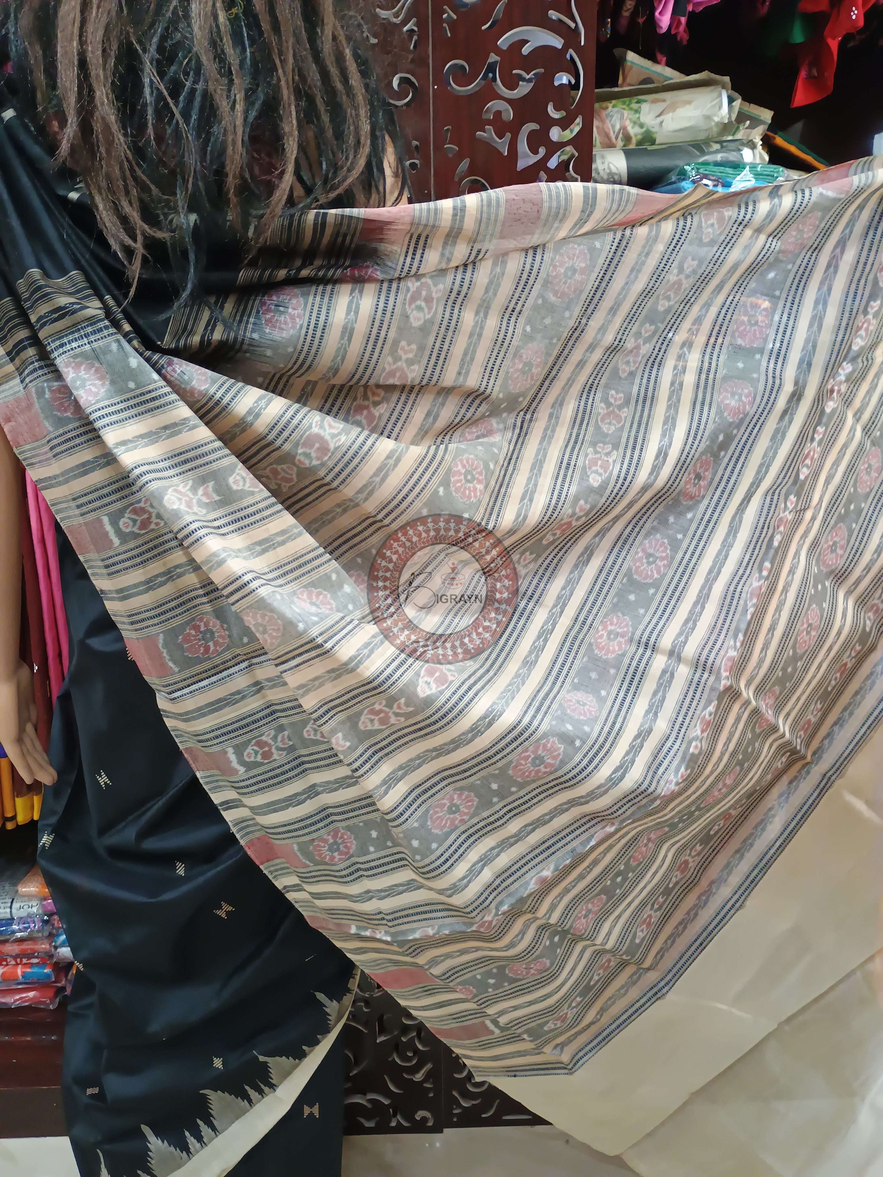 Black Tussarite Phoda Kubha Tusser Silk Saree
