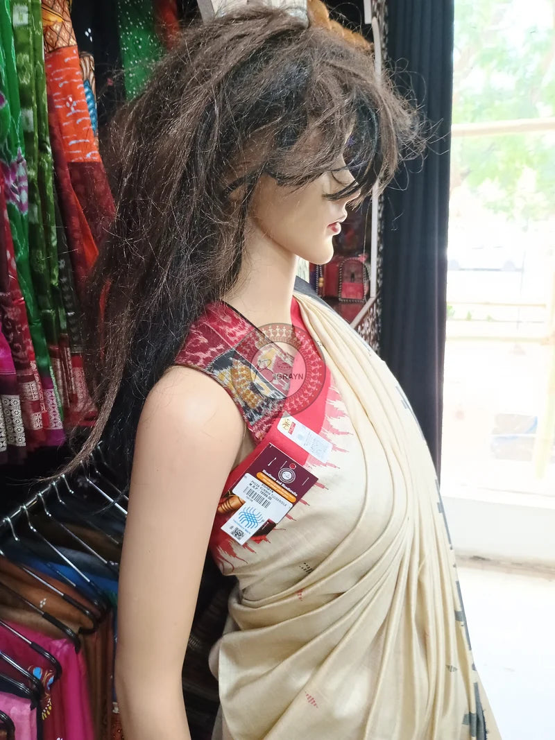 Off White Ganga Jamuna Border Phoda Kumbha Tusser Silk Saree