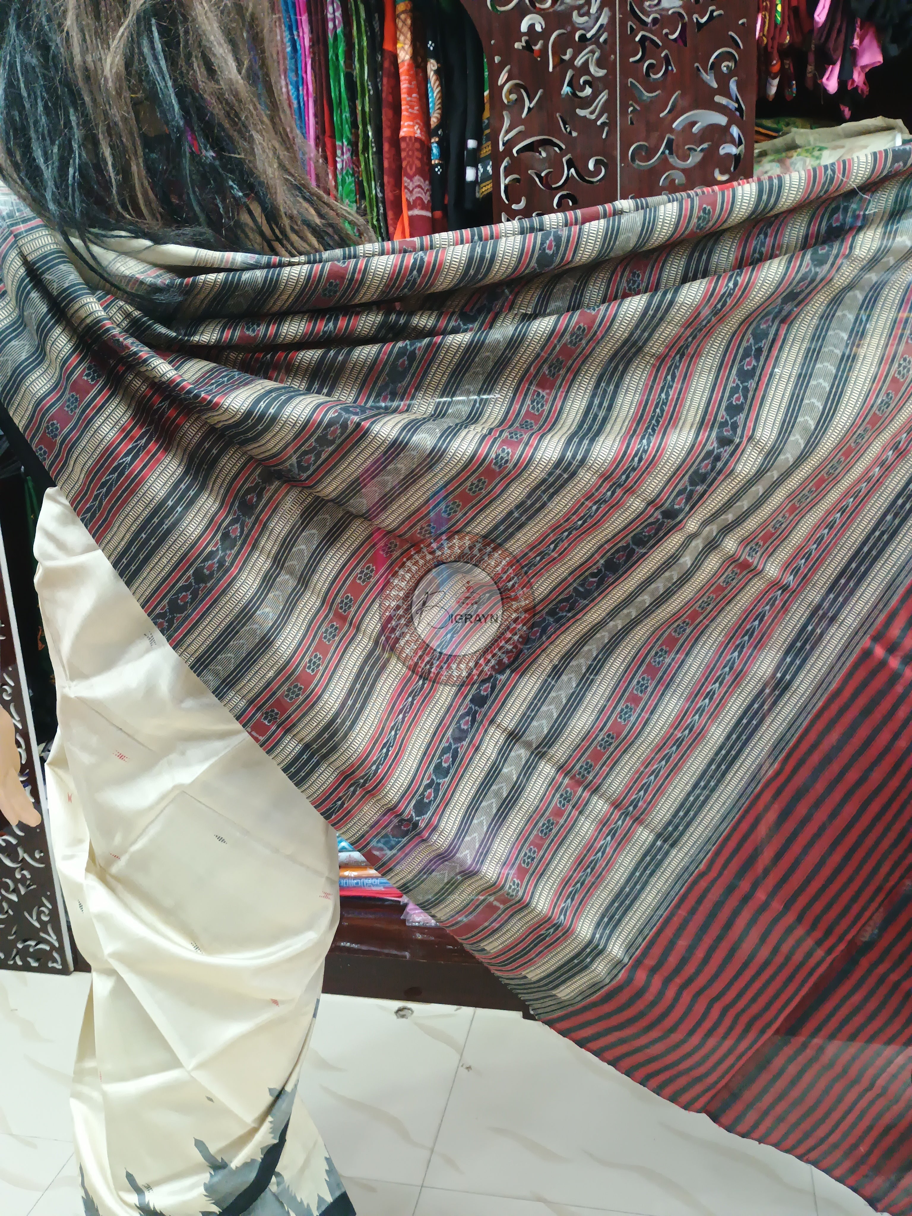 Tussarite Black Phoda Kumbha Tusser Silk Saree