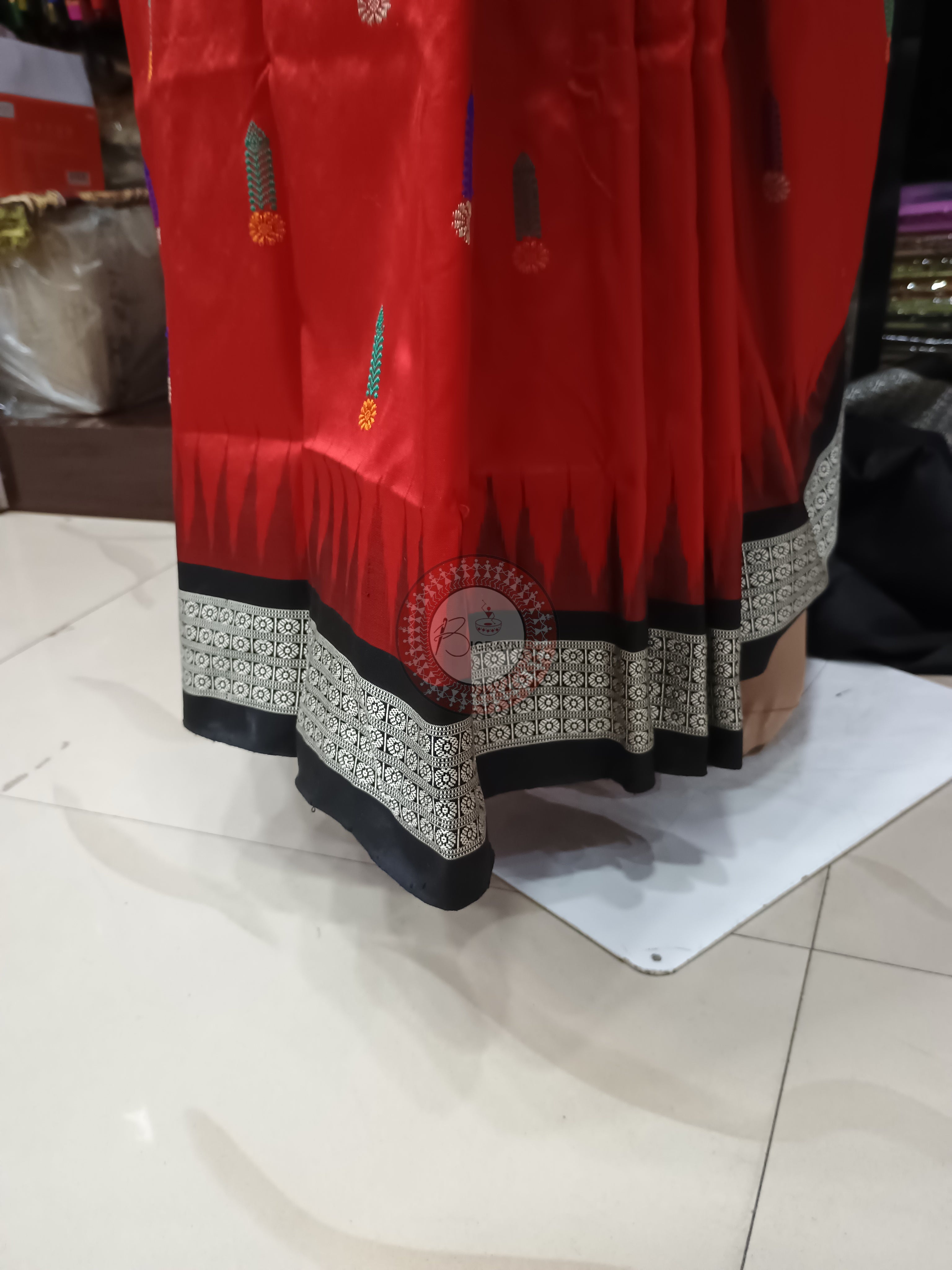 Red Black Panjuri Bomkai Silk Saree