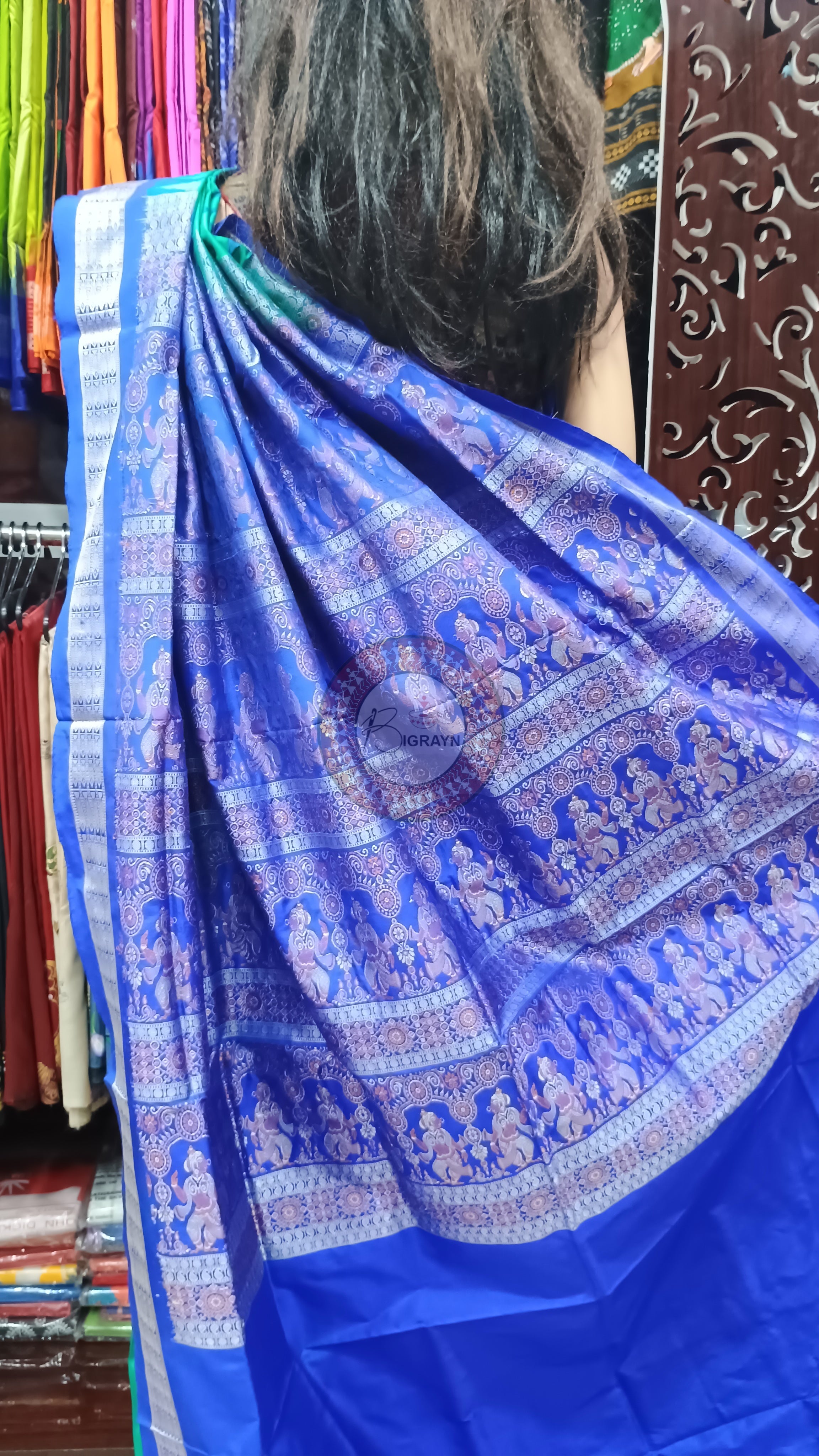 Sea Green Blue Fish Buti Bomkai Silk Saree