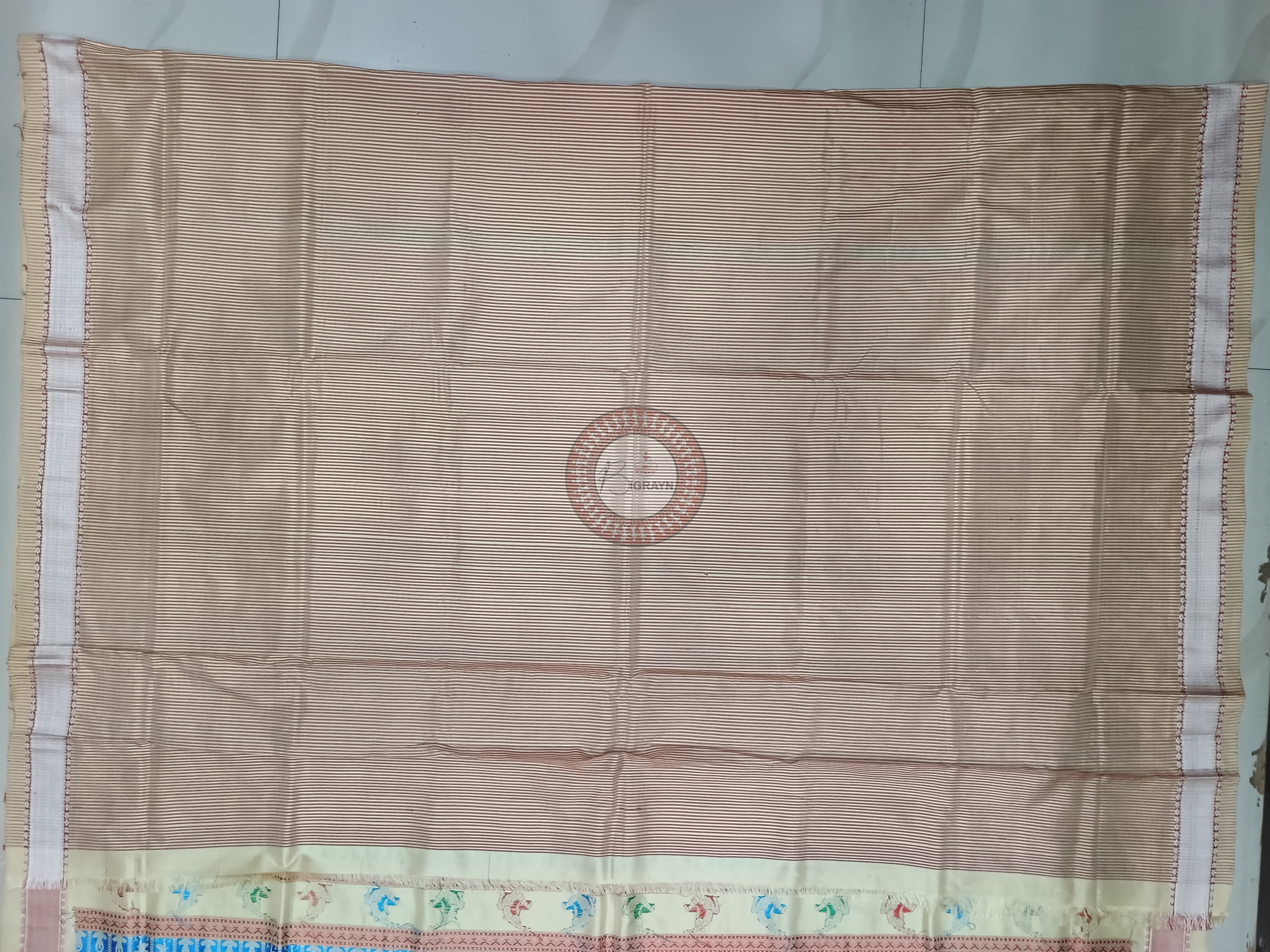 Red Cream Yoga Theme Odisha Handloom Bomkai Silk Saree