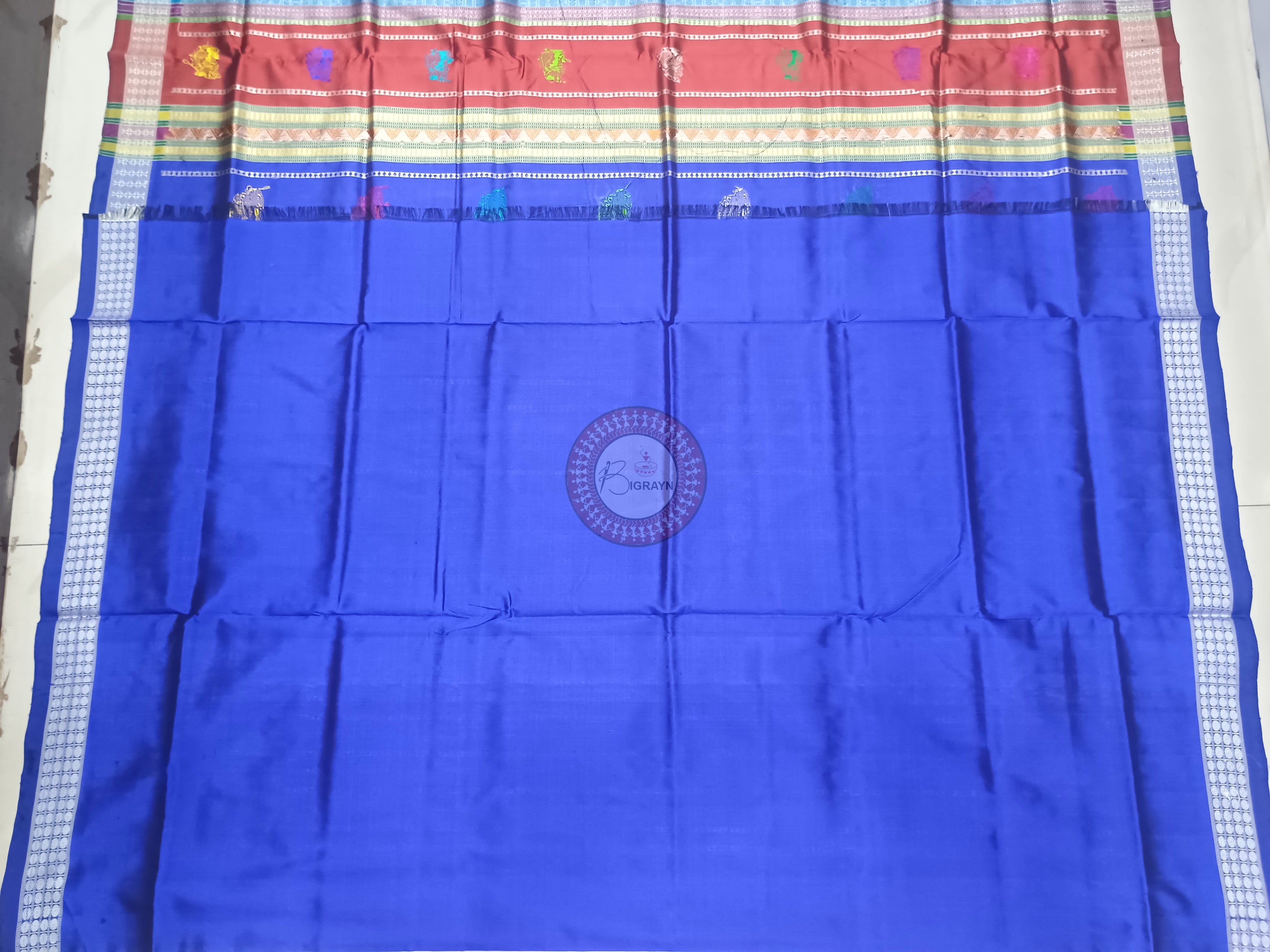Blue Multi Colour Dual Anchal Bomkai Silk Saree