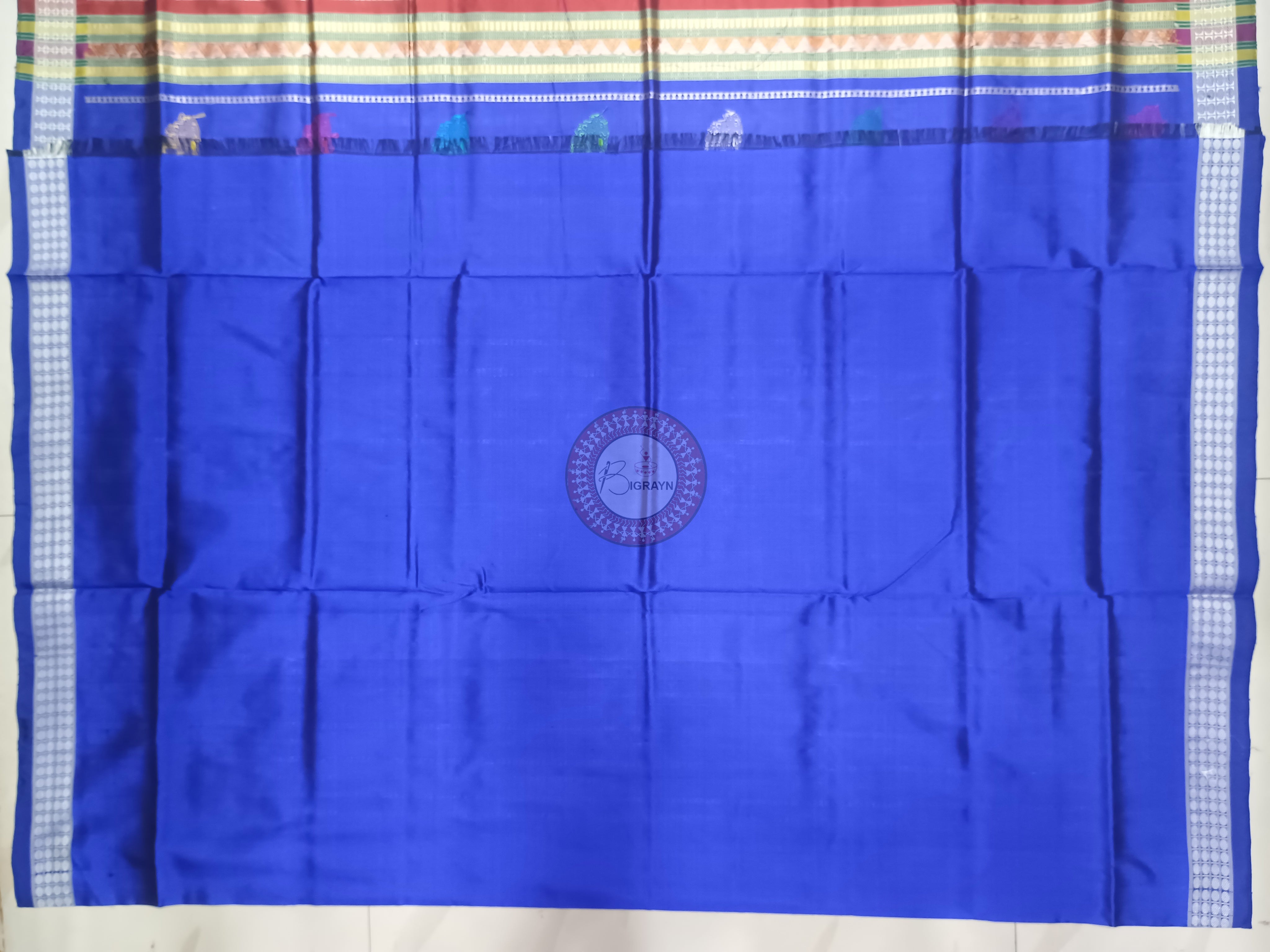 Blue Multi Colour Dual Anchal Bomkai Silk Saree