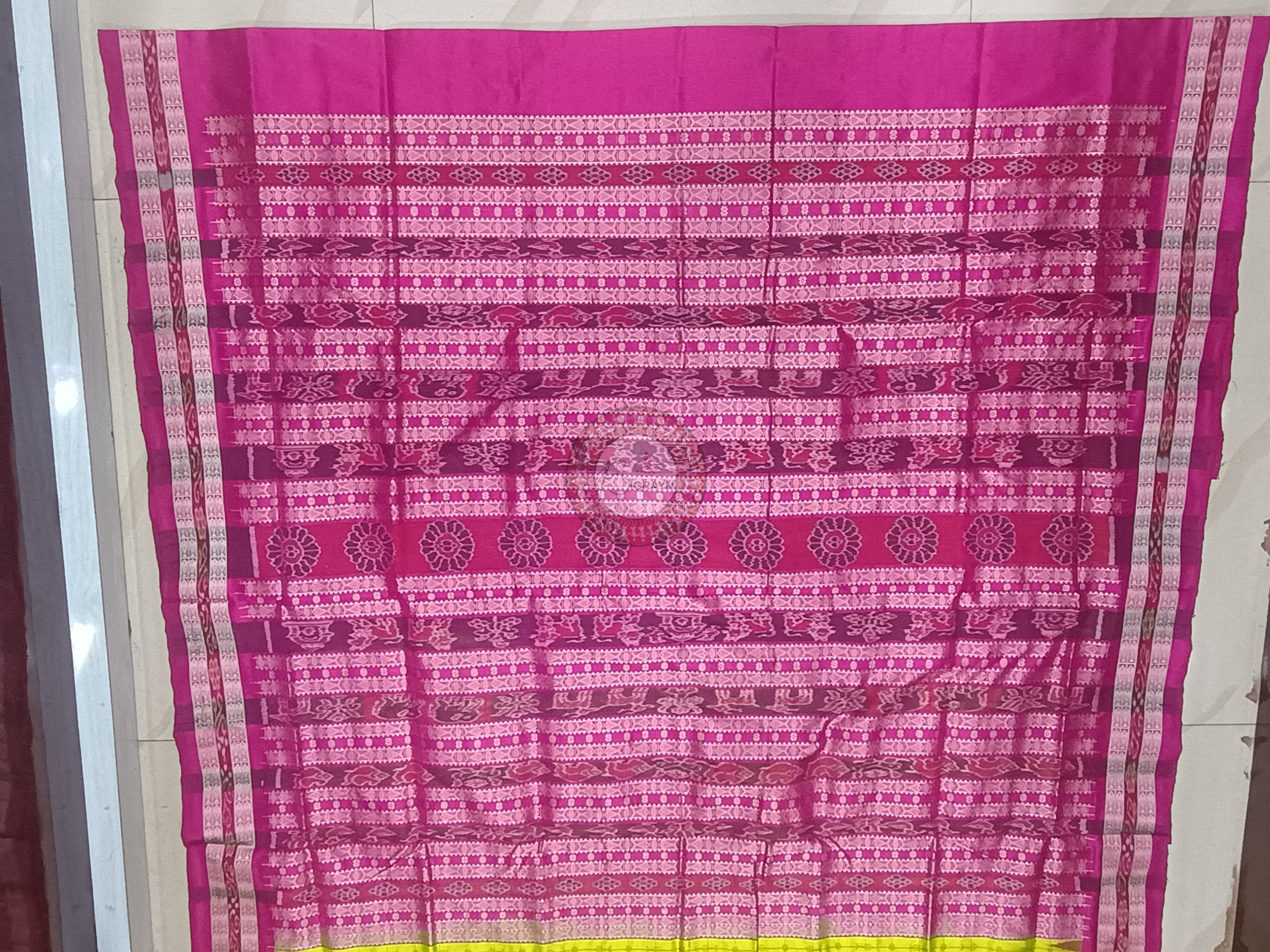 Neon Green Magenta Hazar Buti Bomkai Silk Saree