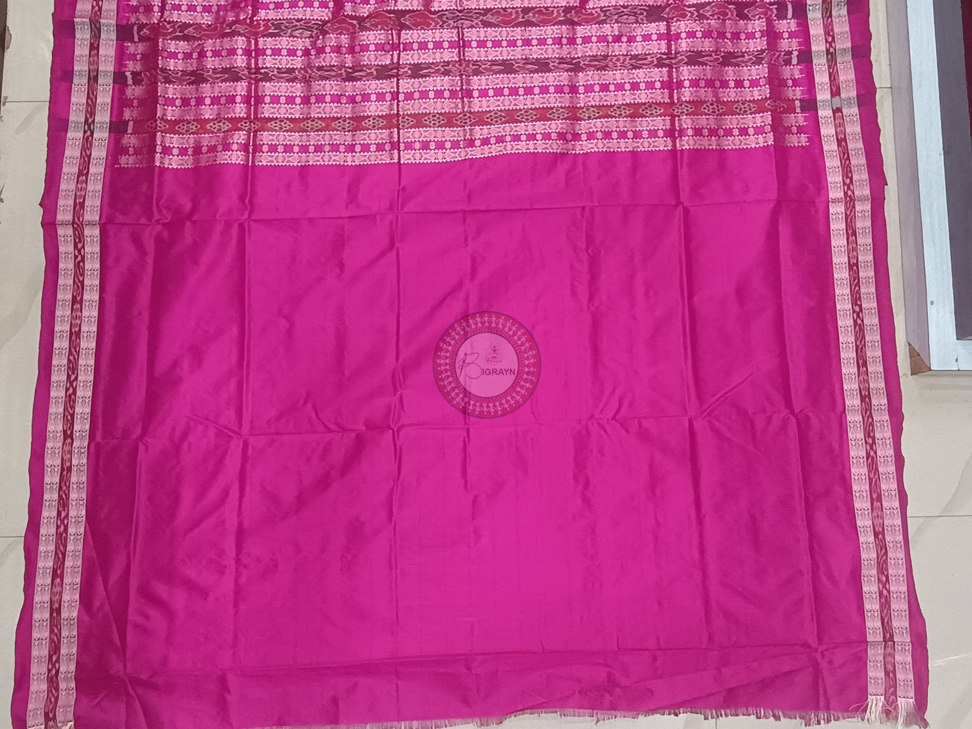 Neon Green Magenta Hazar Buti Bomkai Silk Saree