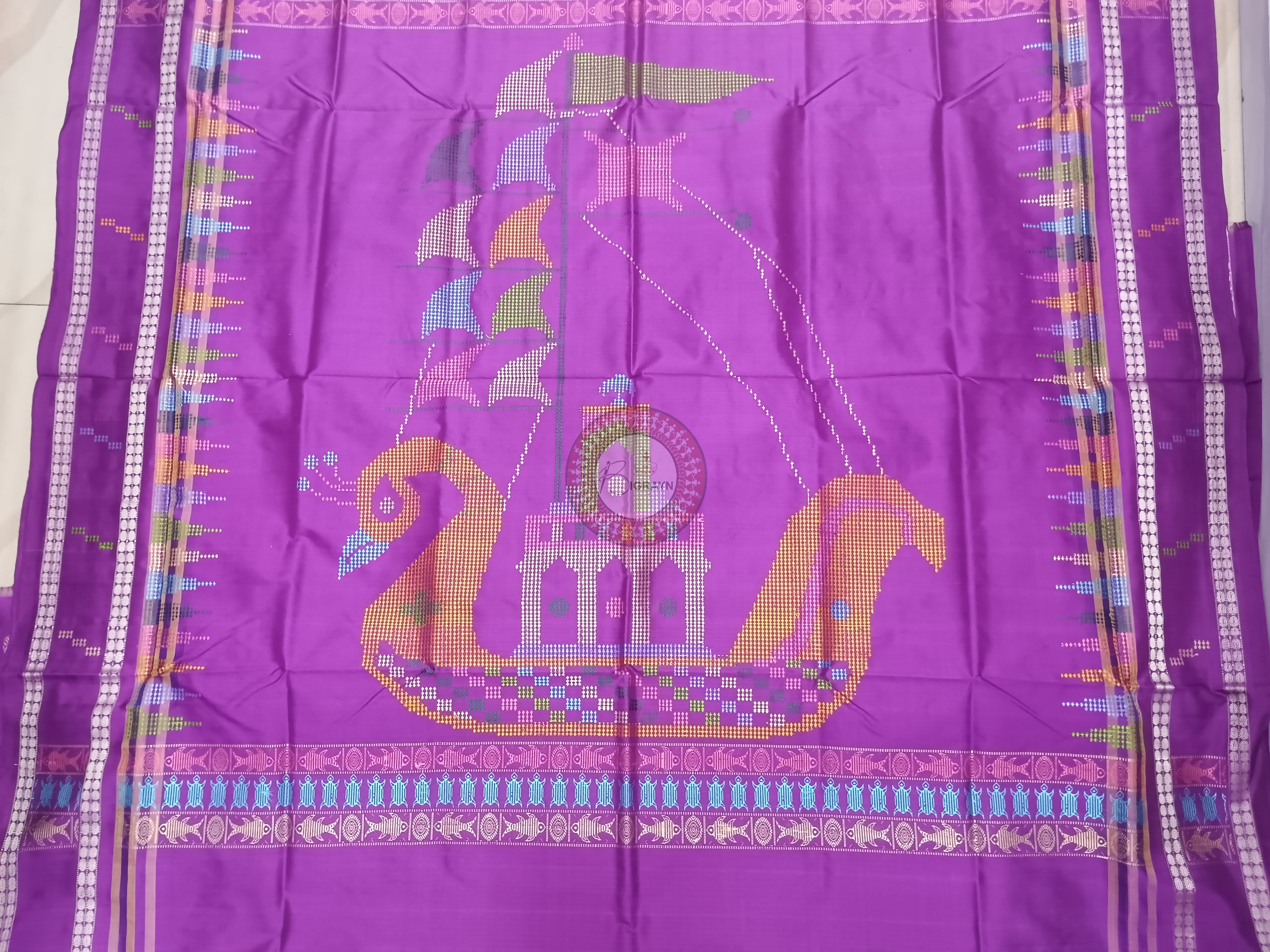 Off White Purple Boita Bomkai Silk Saree