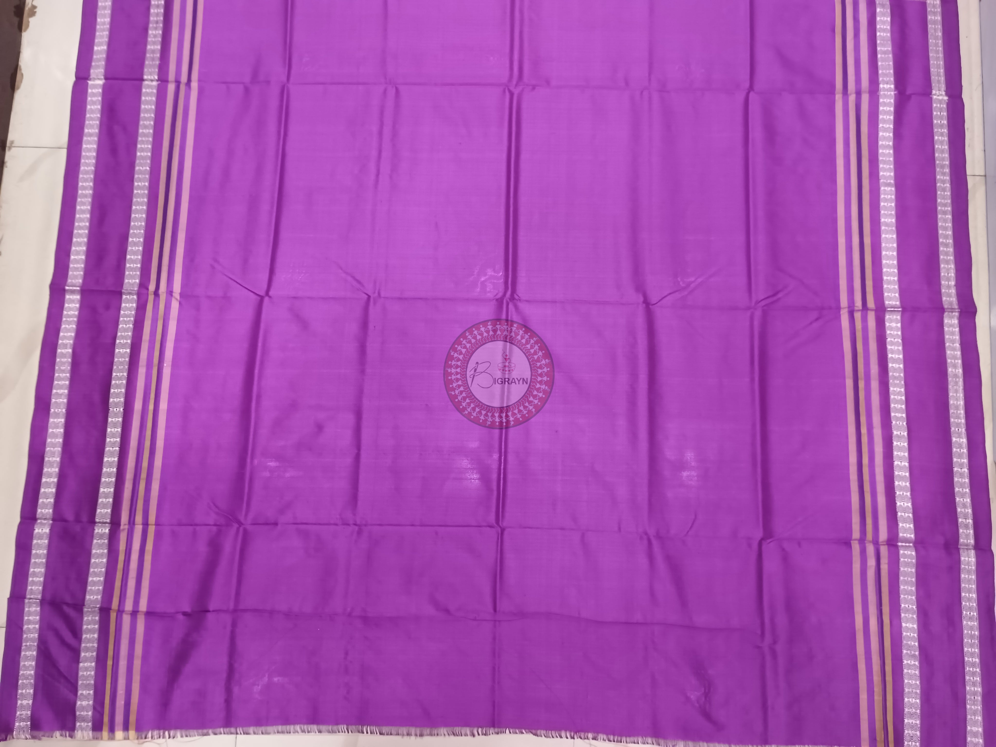 Off White Purple Boita Bomkai Silk Saree