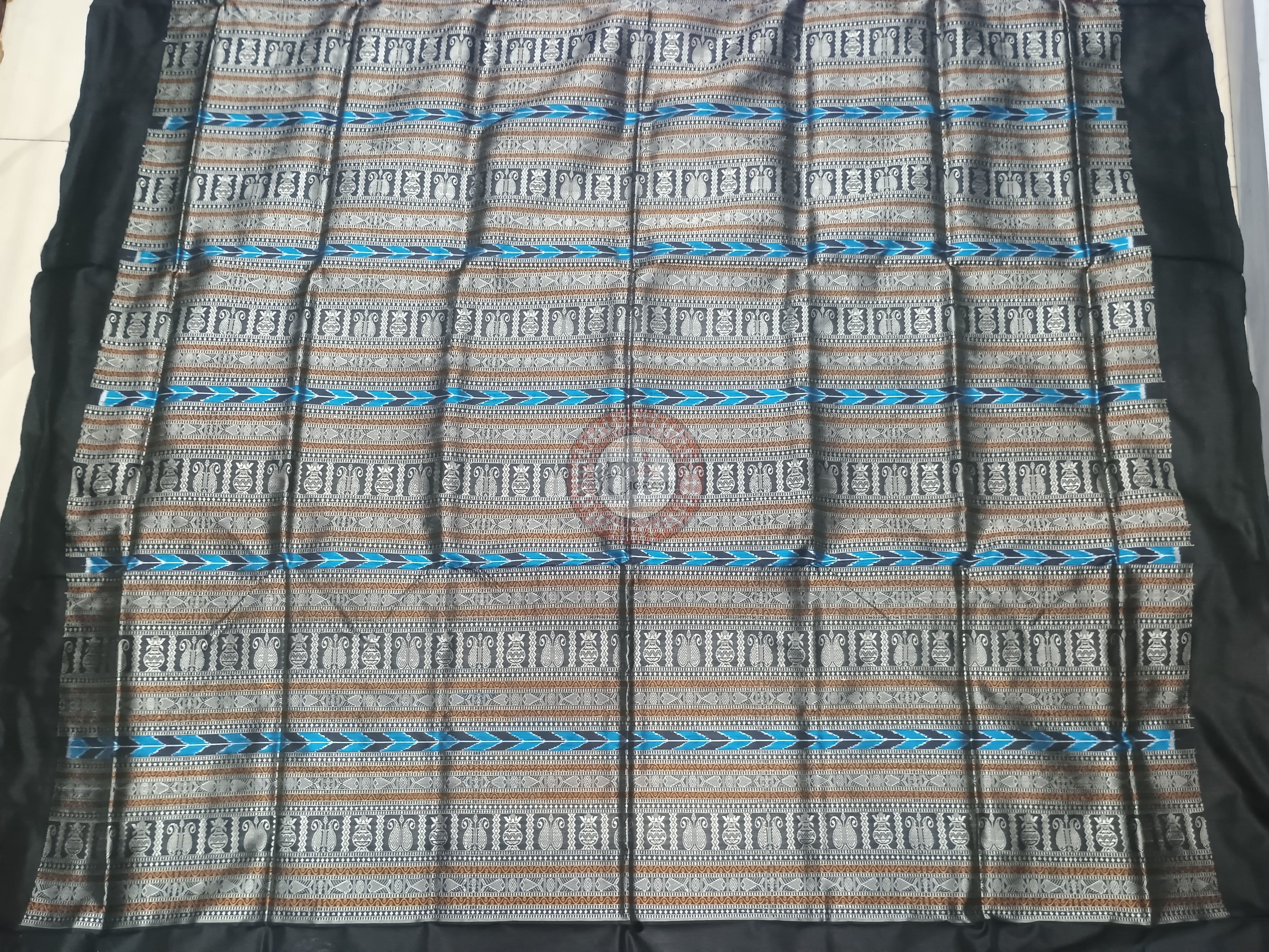 Blue Black Kalashi Plan Border Bomkai Silk Saree
