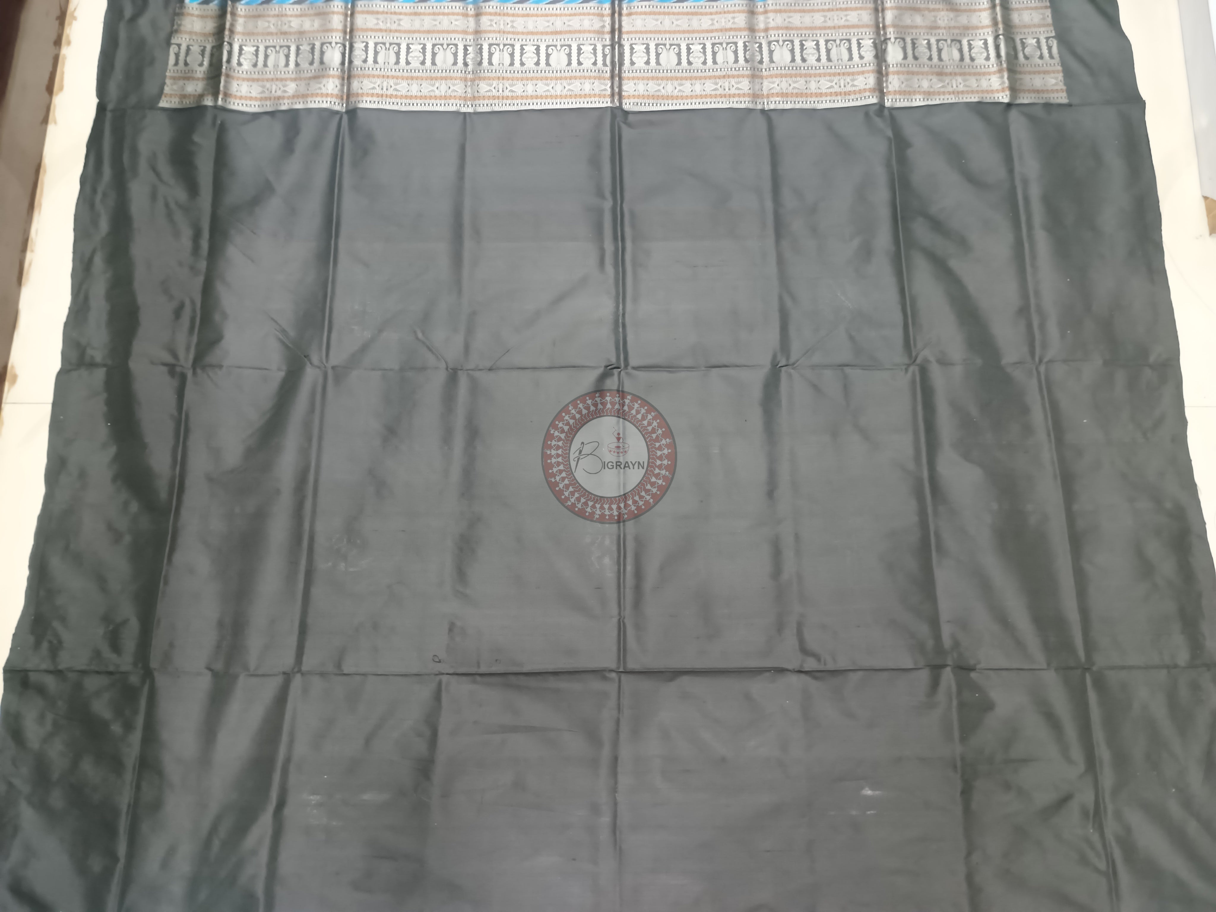 Blue Black Kalashi Plan Border Bomkai Silk Saree
