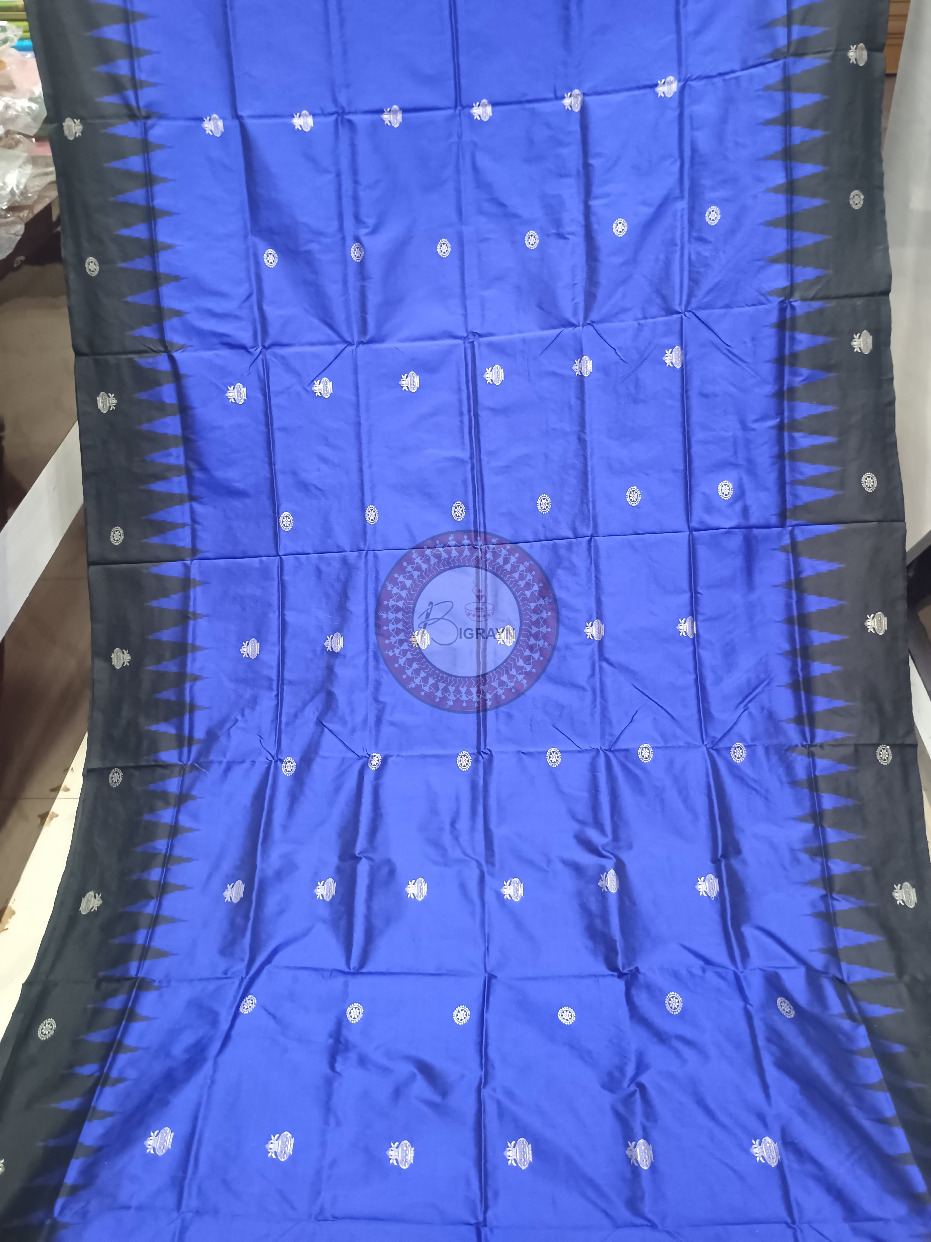 Blue Black Kalashi Plan Border Bomkai Silk Saree