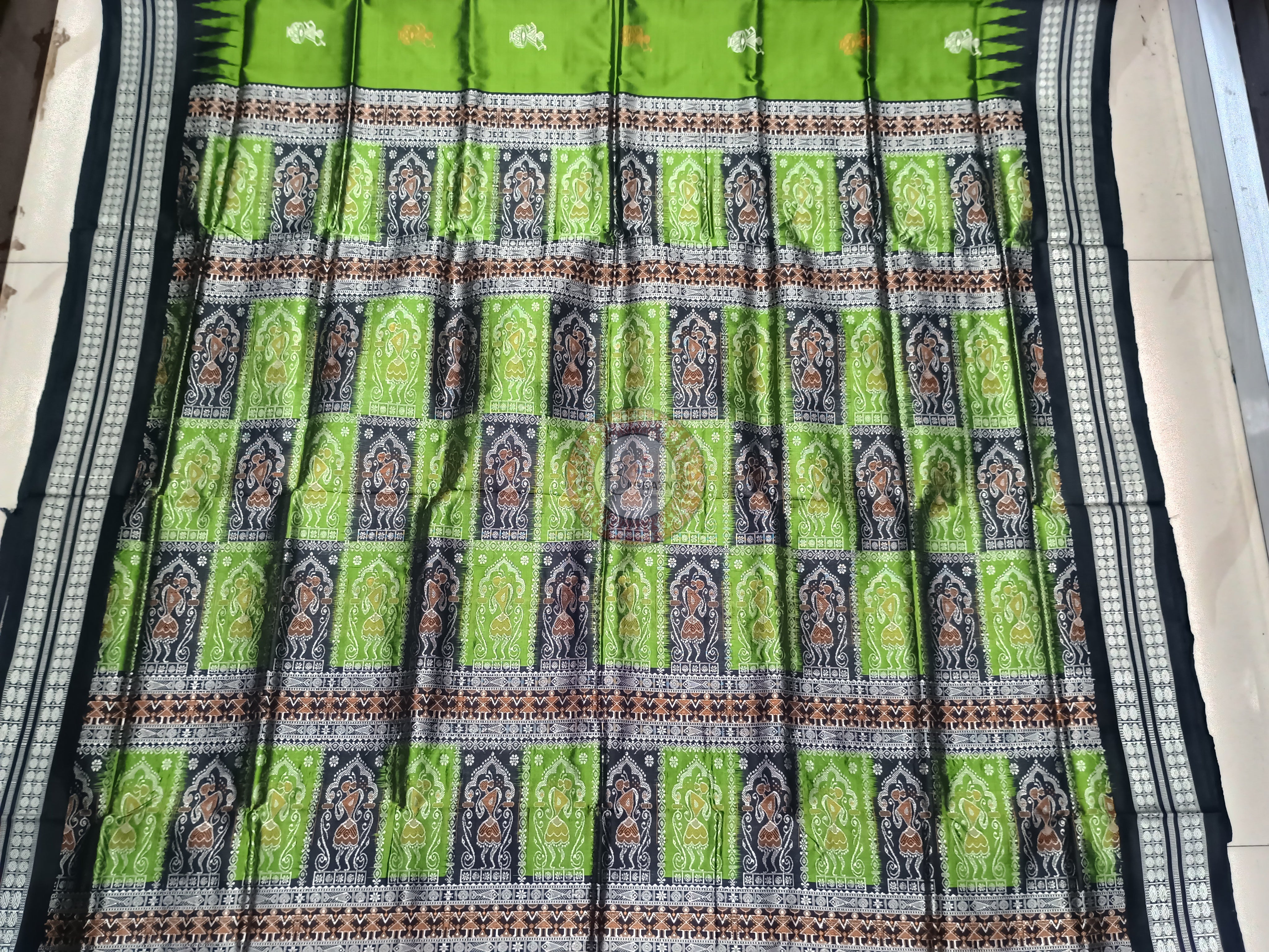 Green Black Tribal Bomkai Silk Saree