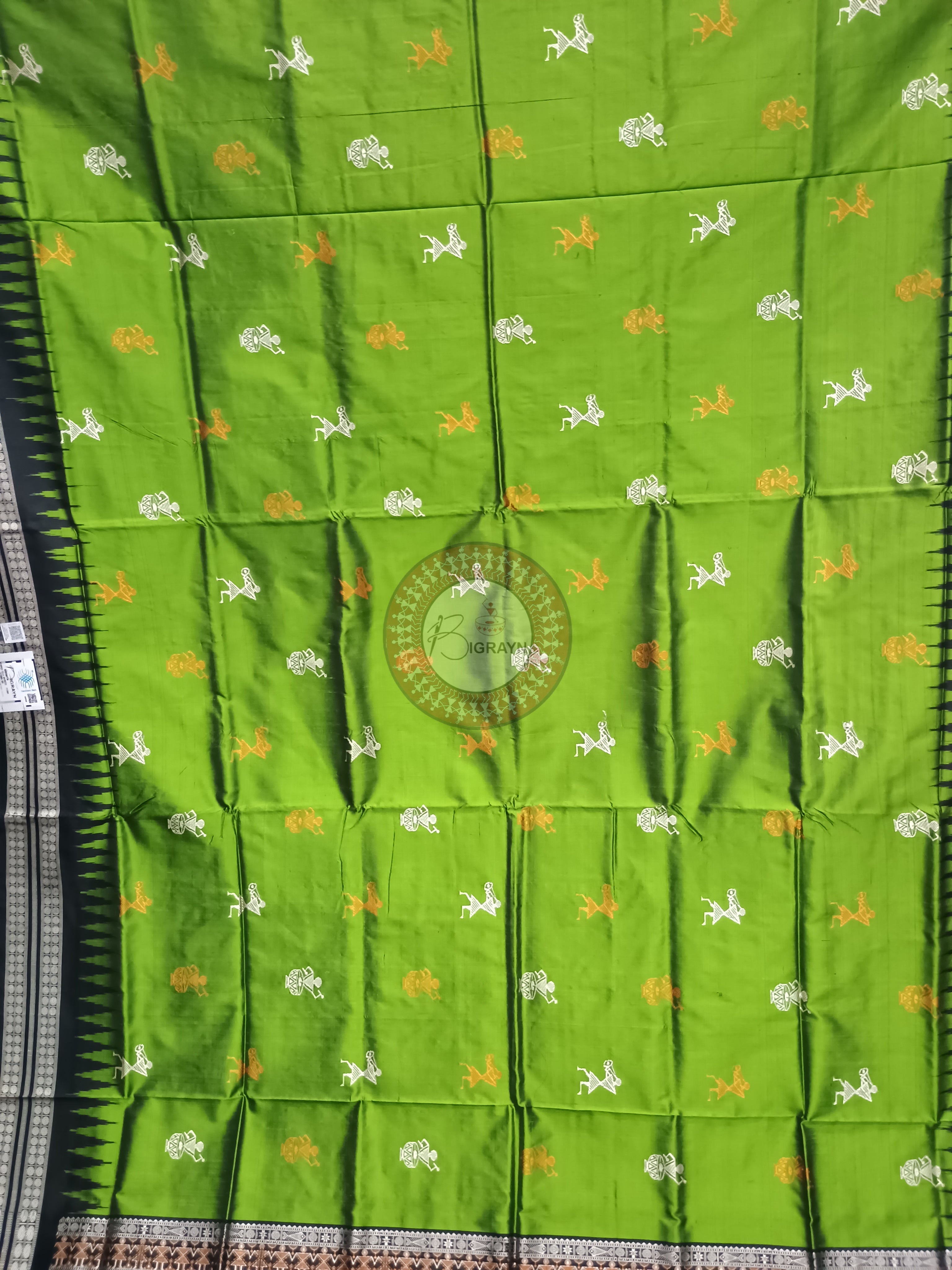 Green Black Tribal Bomkai Silk Saree