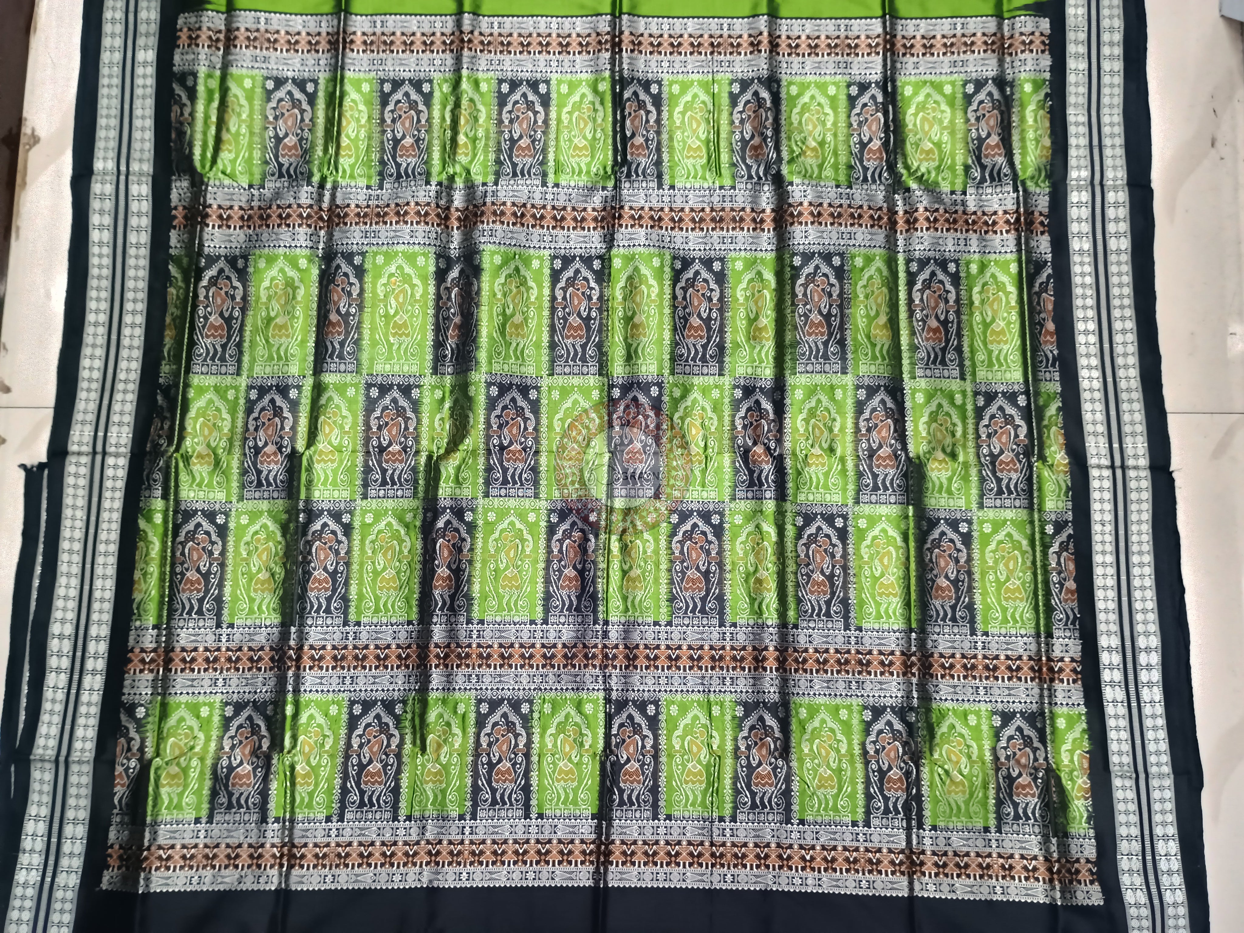 Green Black Tribal Bomkai Silk Saree