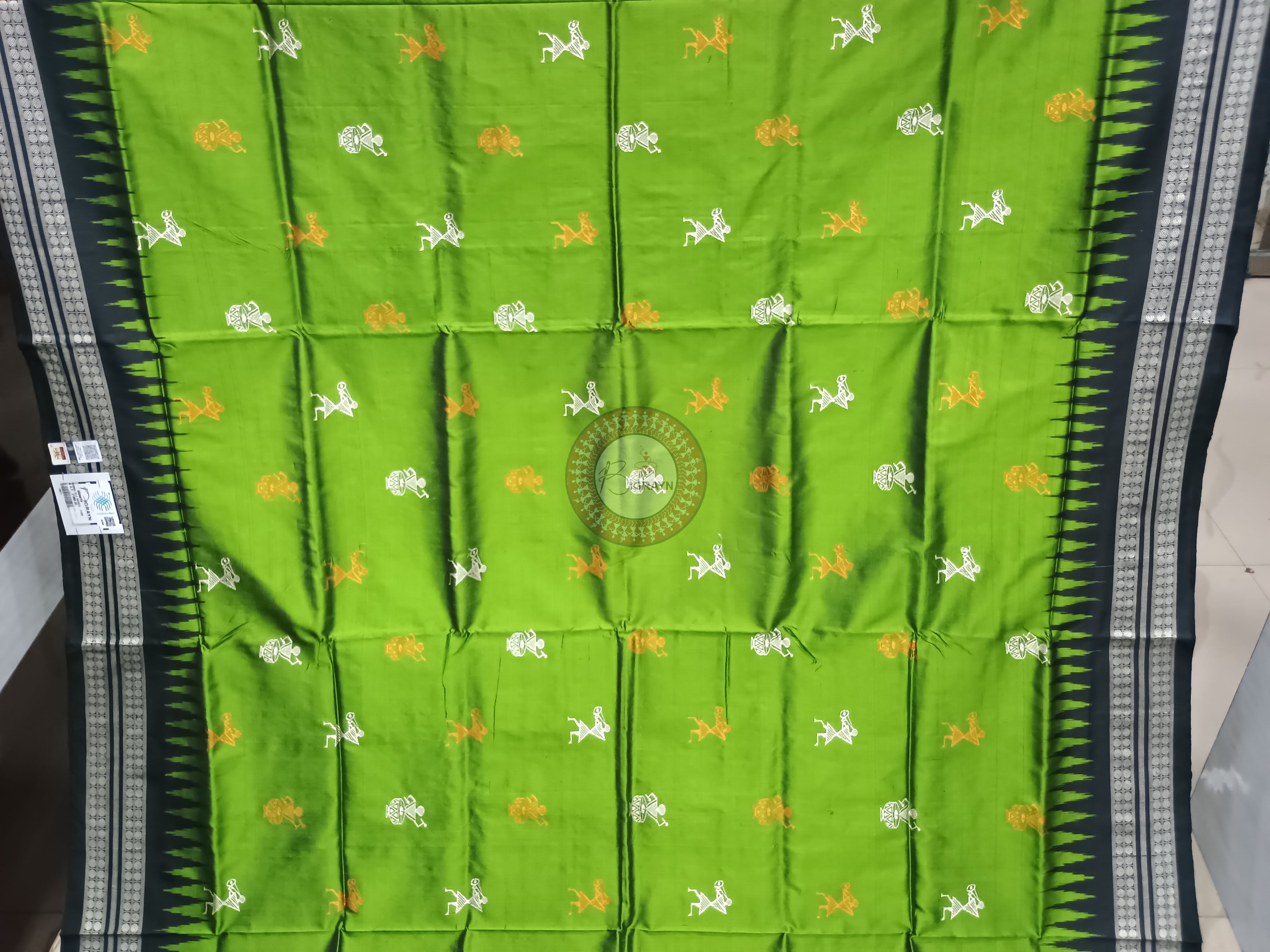 Green Black Tribal Bomkai Silk Saree