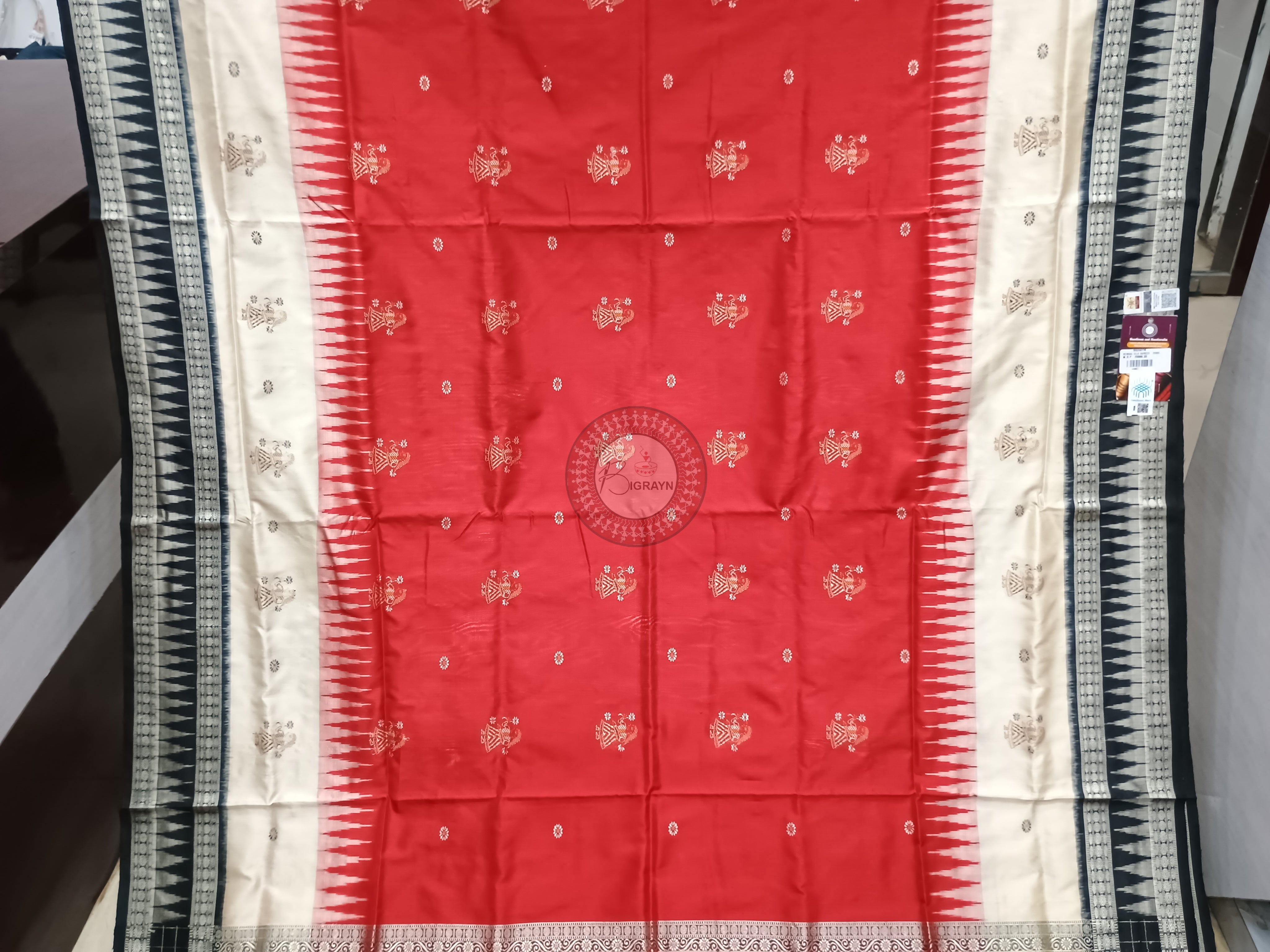 Red Black Doll Bomkai Silk Saree