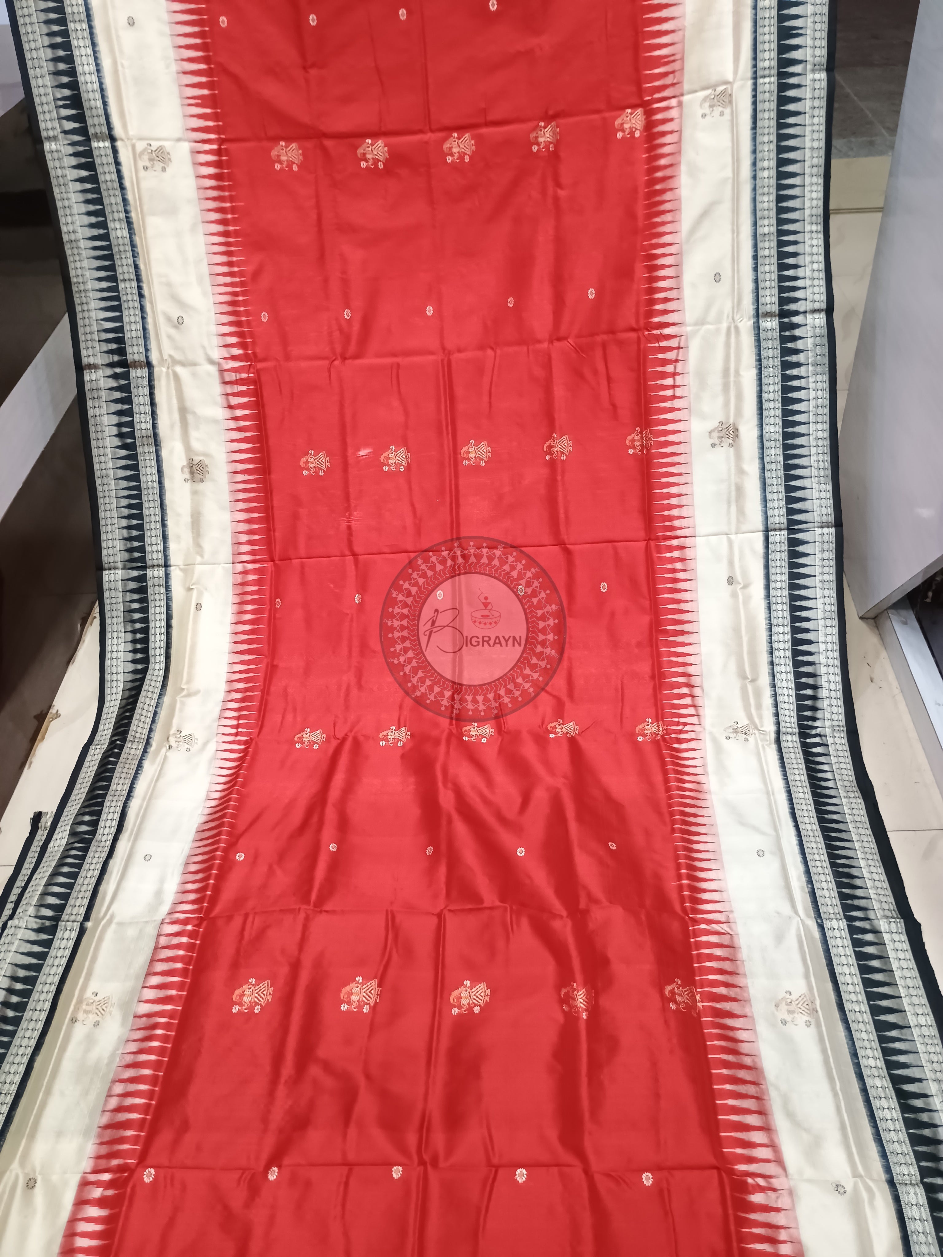 Red Black Doll Bomkai Silk Saree