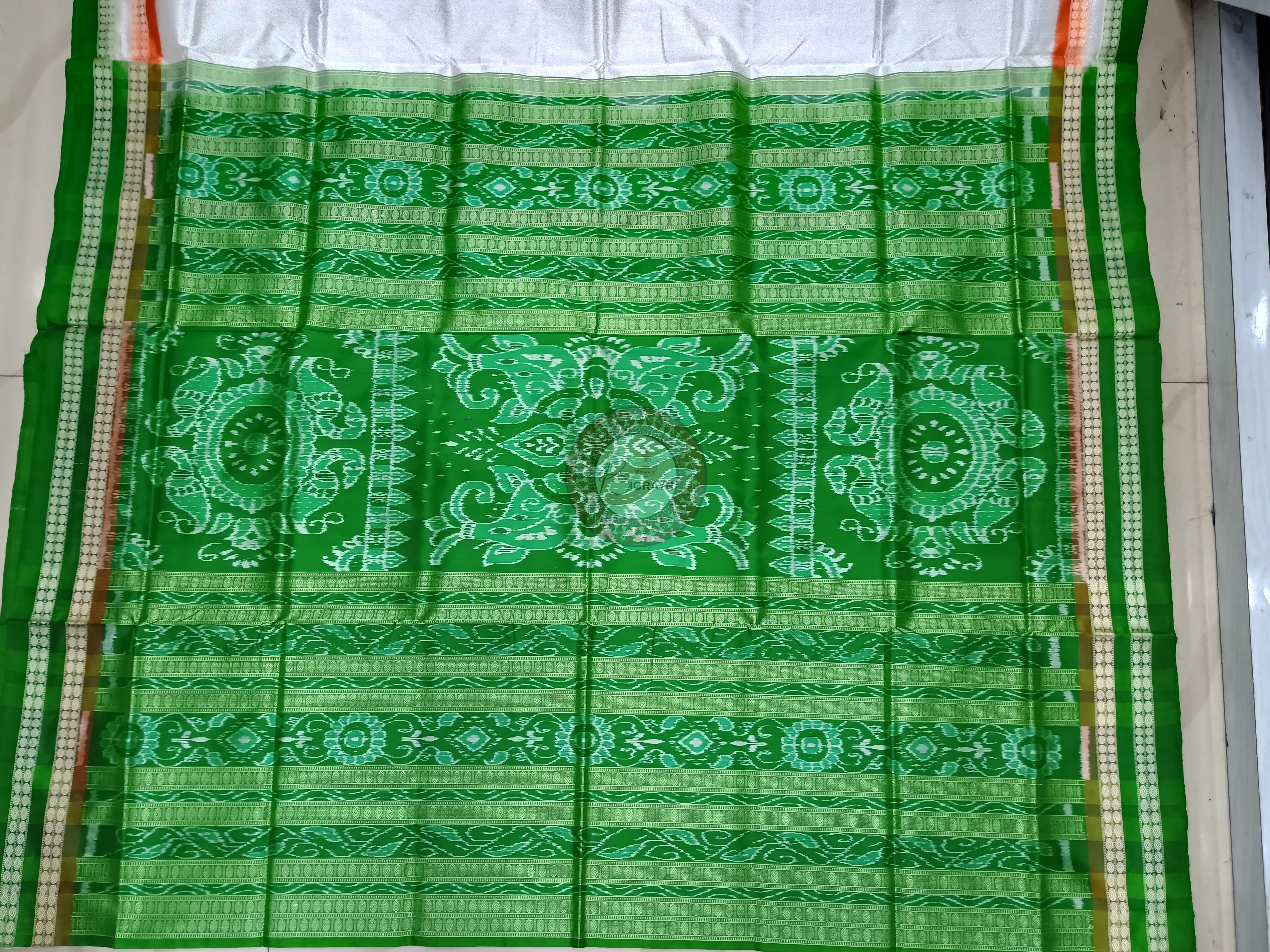 White Tiranga Bomkai Silk Saree