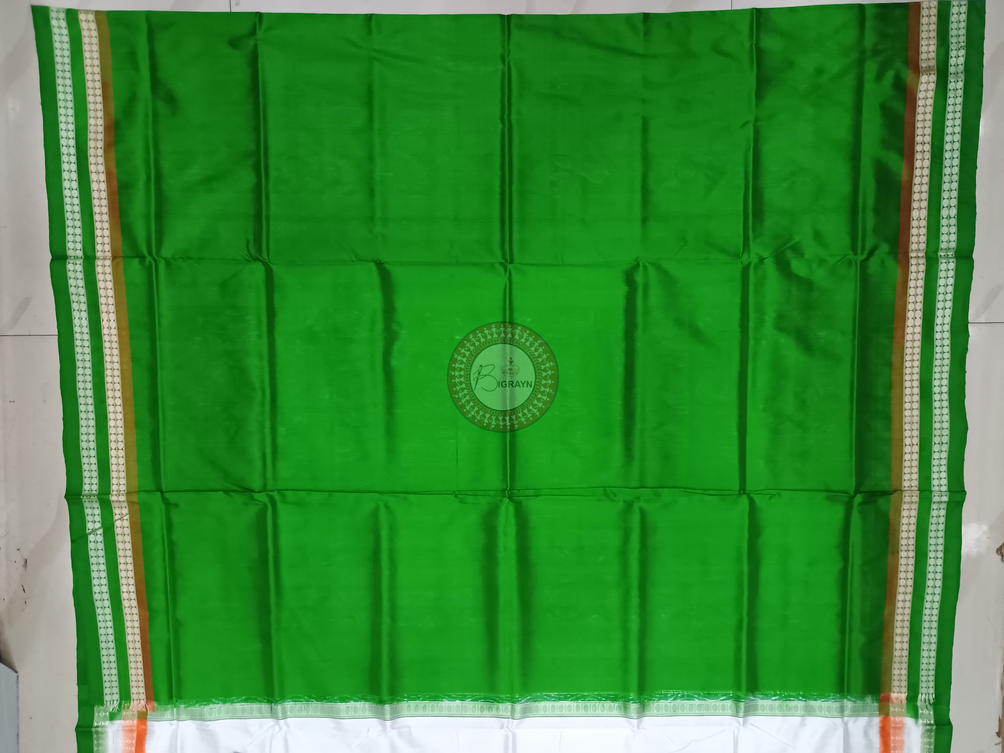 White Tiranga Bomkai Silk Saree