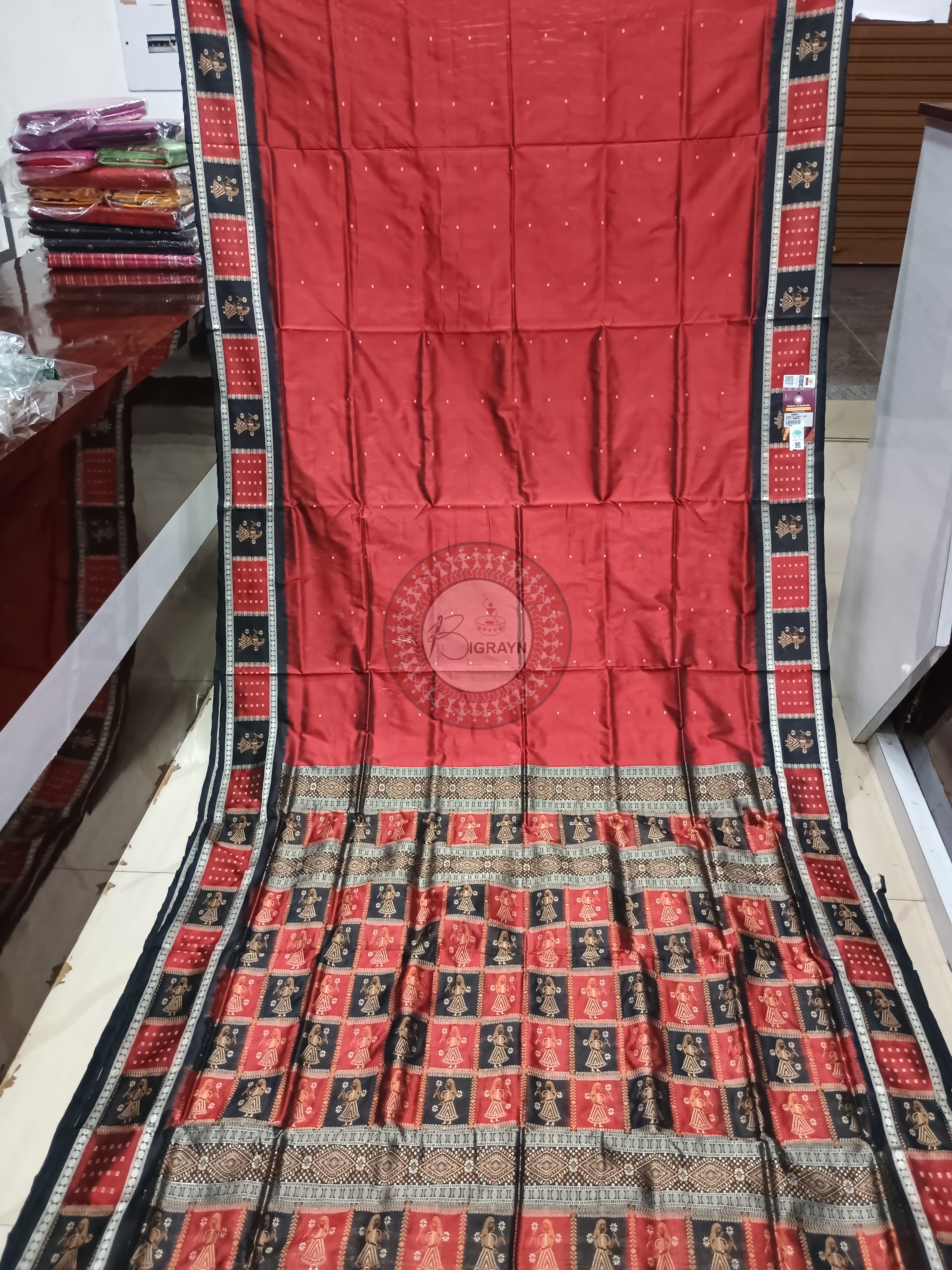 Maroon Black Doll Bomkai Silk Saree