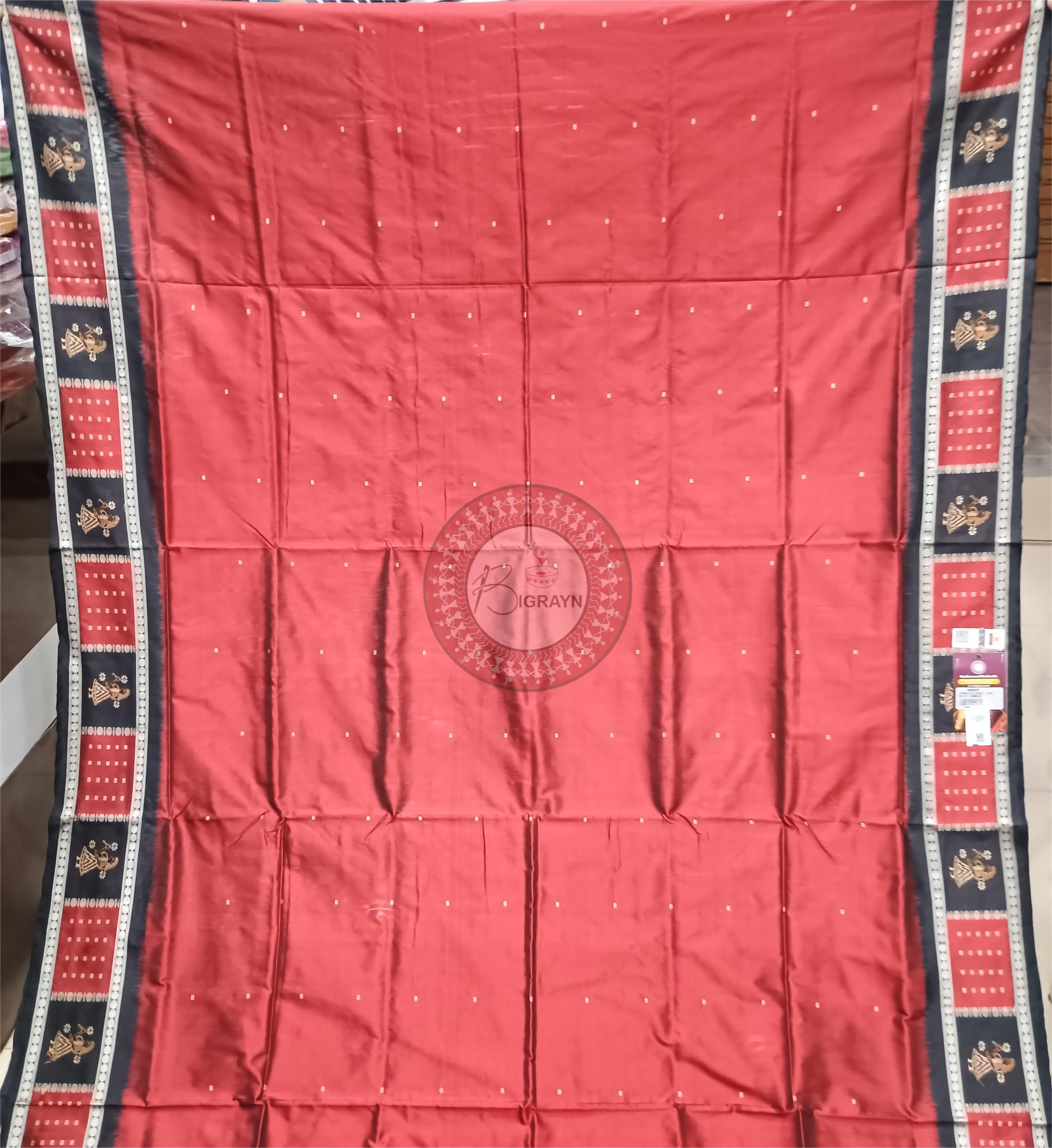 Maroon Black Doll Bomkai Silk Saree