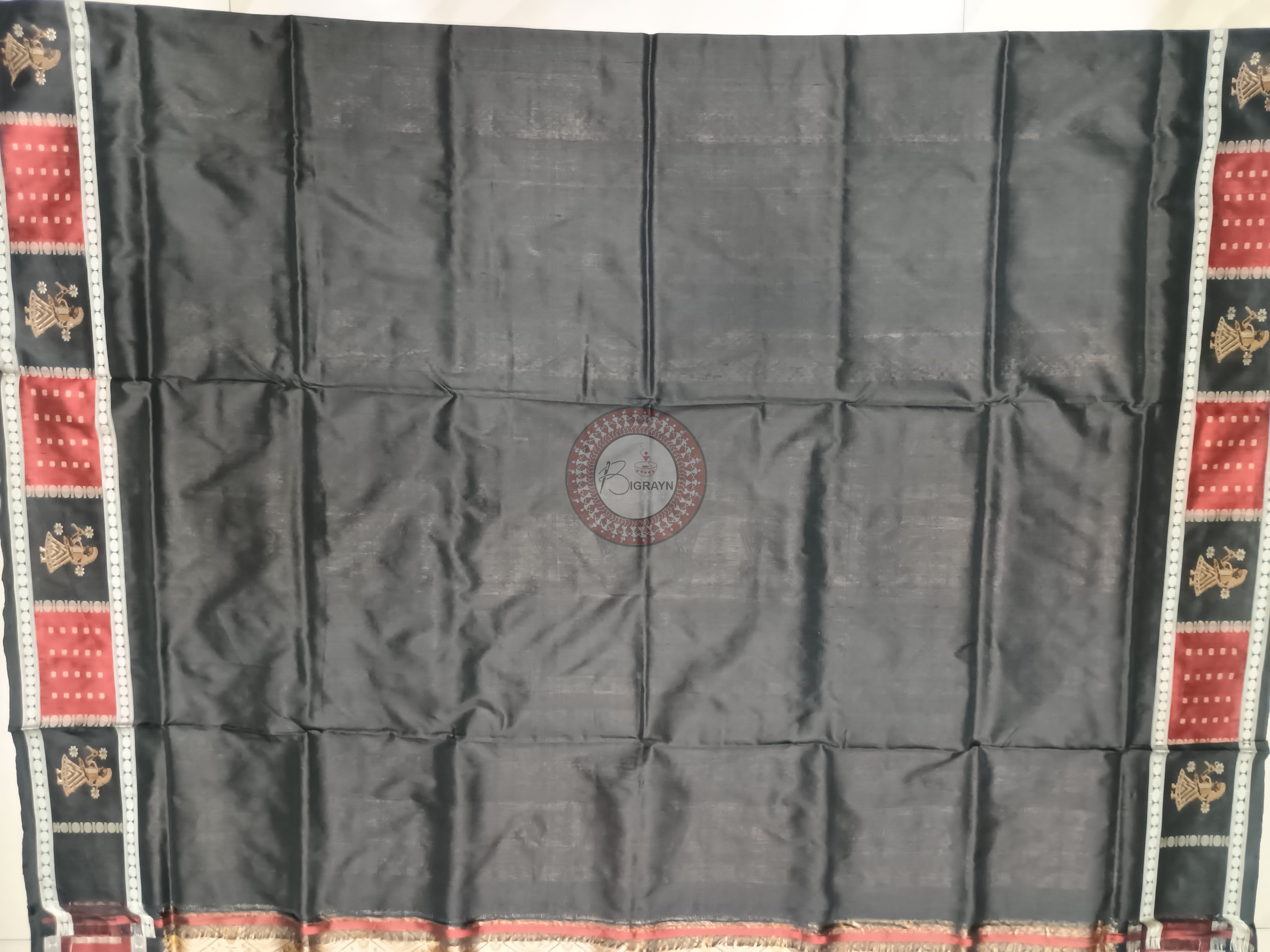 Maroon Black Doll Bomkai Silk Saree