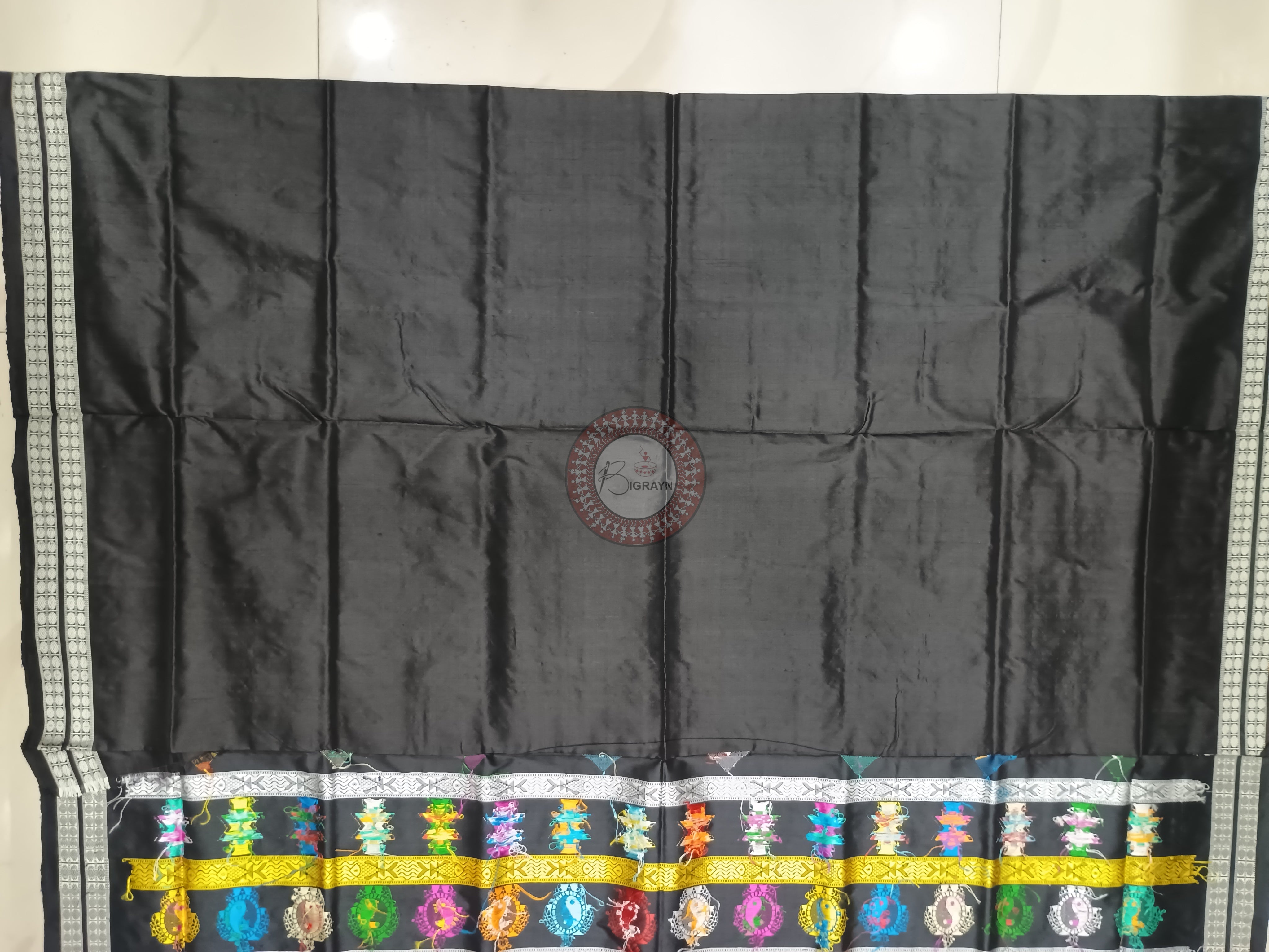 Pink Black Fish Bomkai Silk Saree