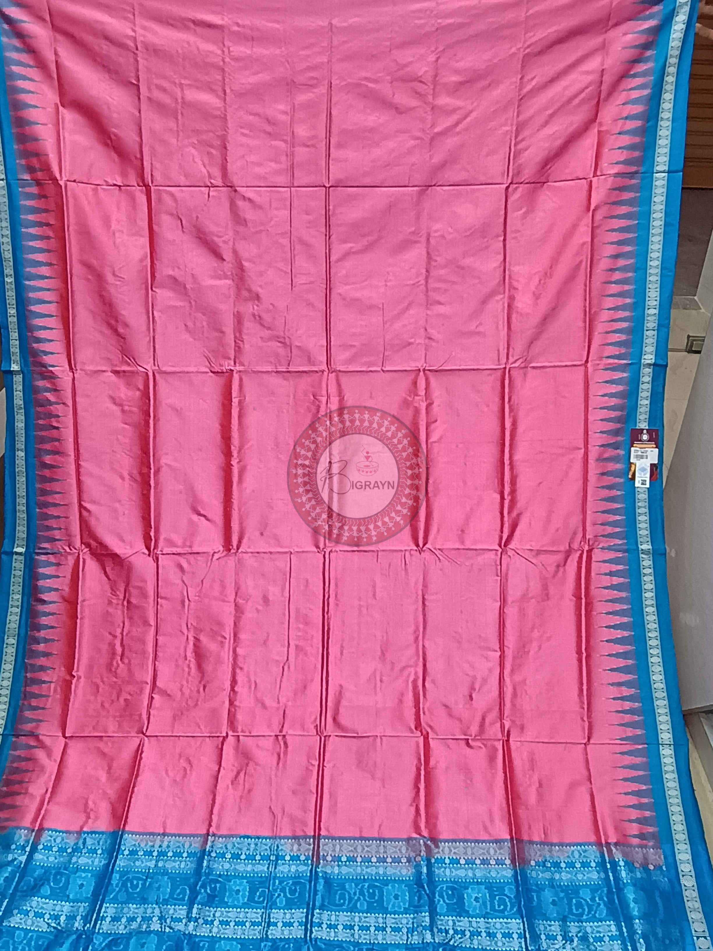 Baby Pink Copper Sulphate Ek Phulia Bomkai Silk Saree