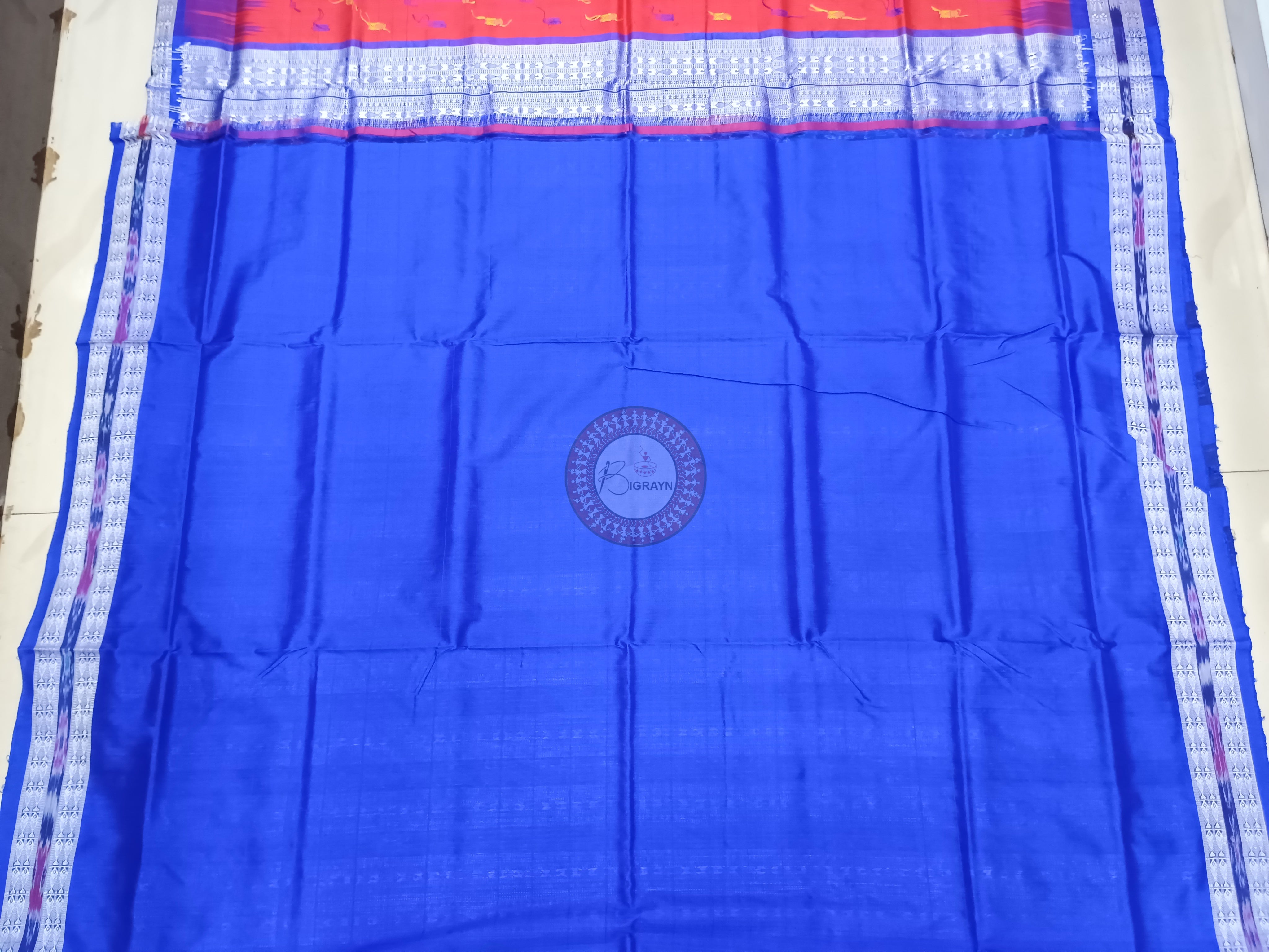 Red Blue Hazar Buti Bomkai Silk Saree