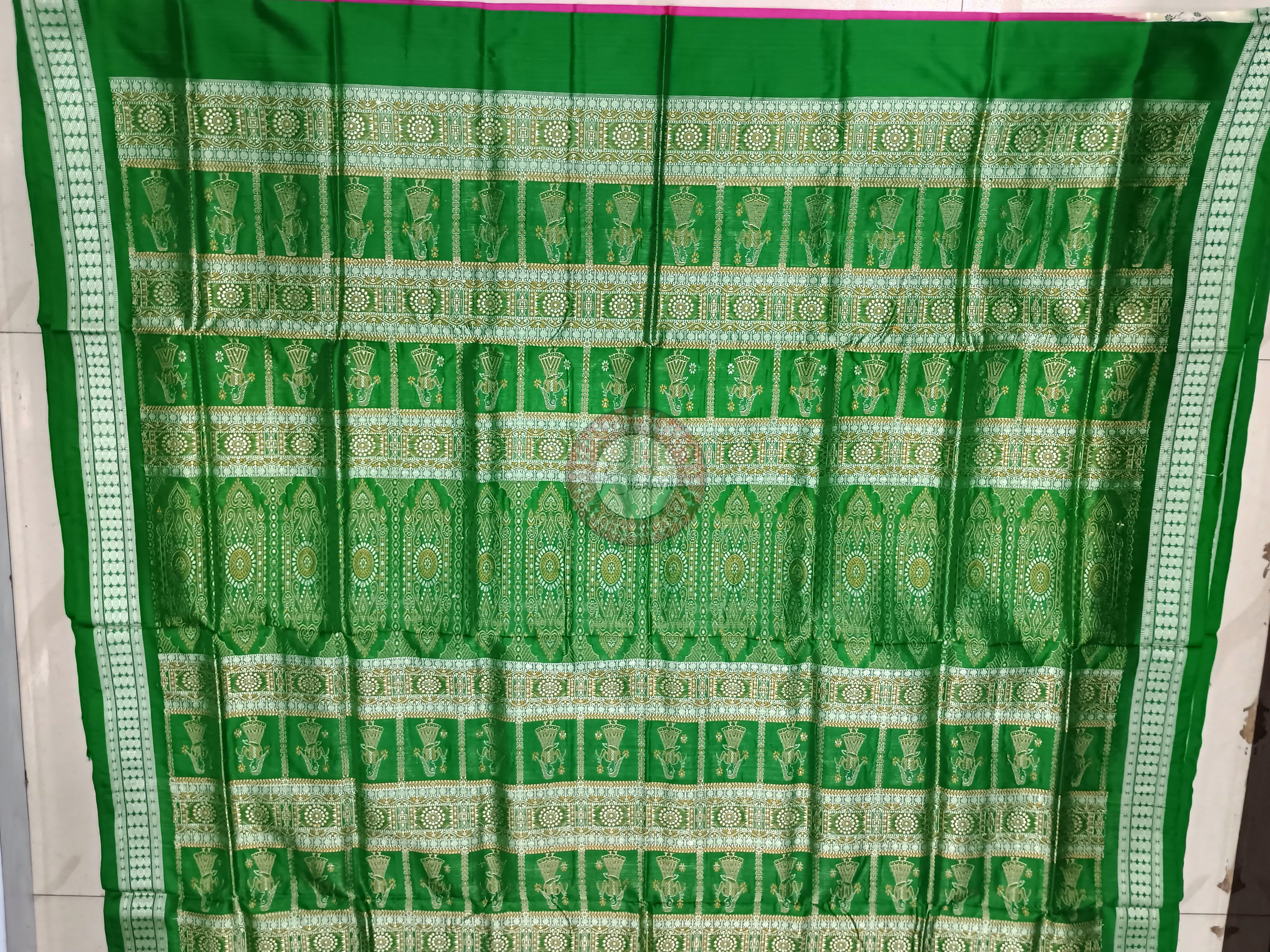 Pink Green Doll Bomkai Silk Saree