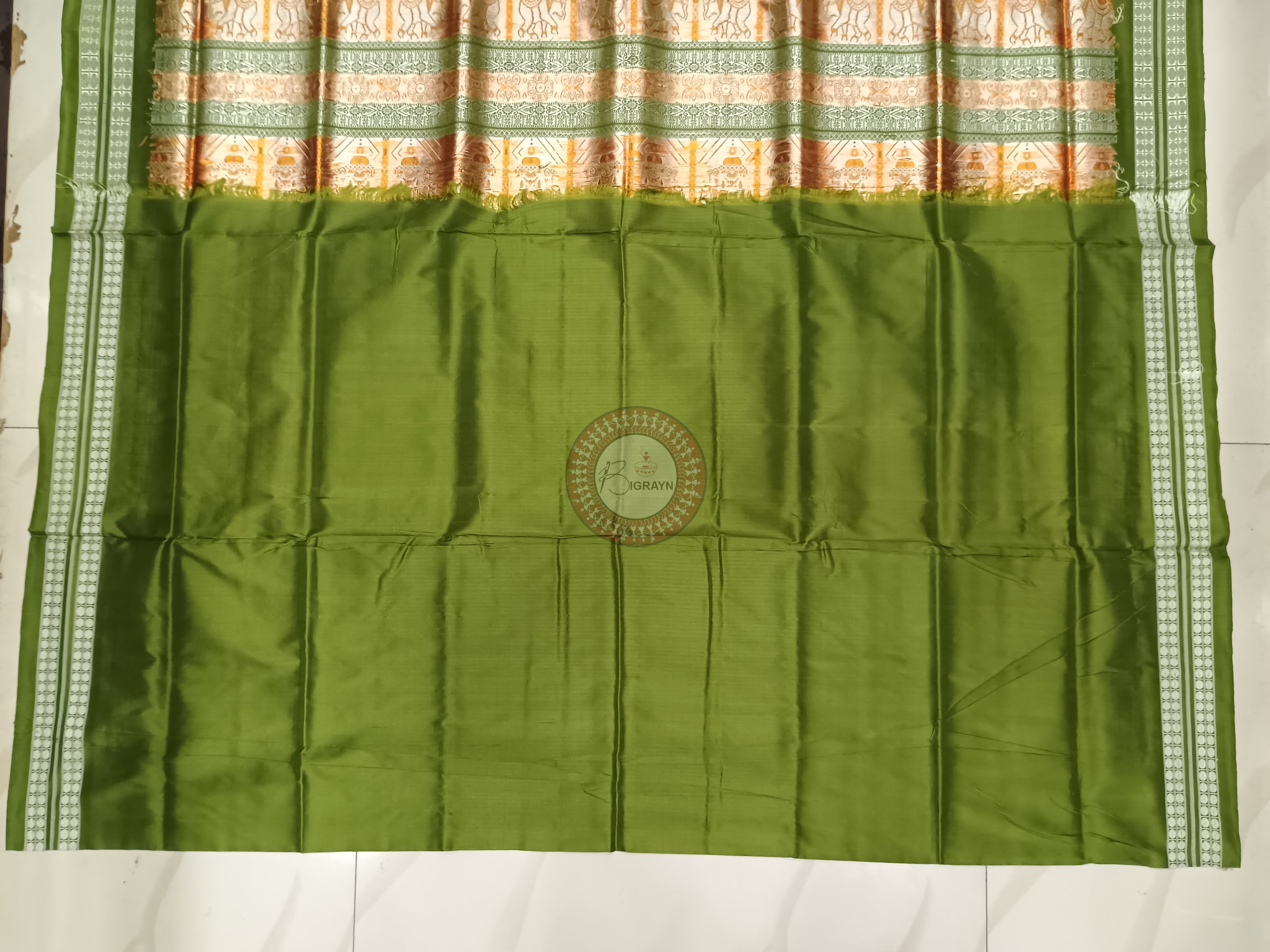 Mehendi Green Buti Bomkai Silk Saree