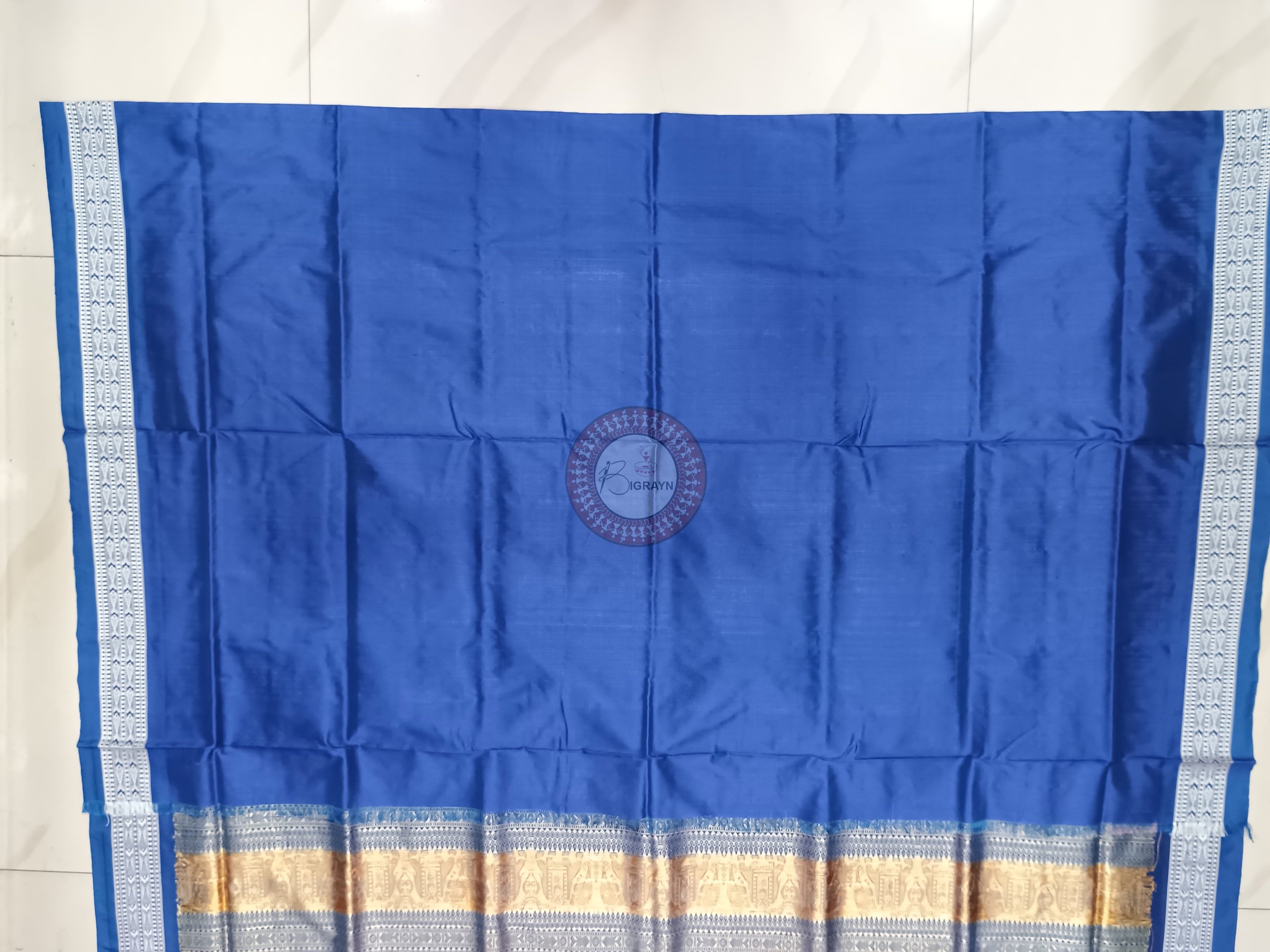Pink Blue Dual Elephant Head Odisha Handloom Bomkai Silk Saree