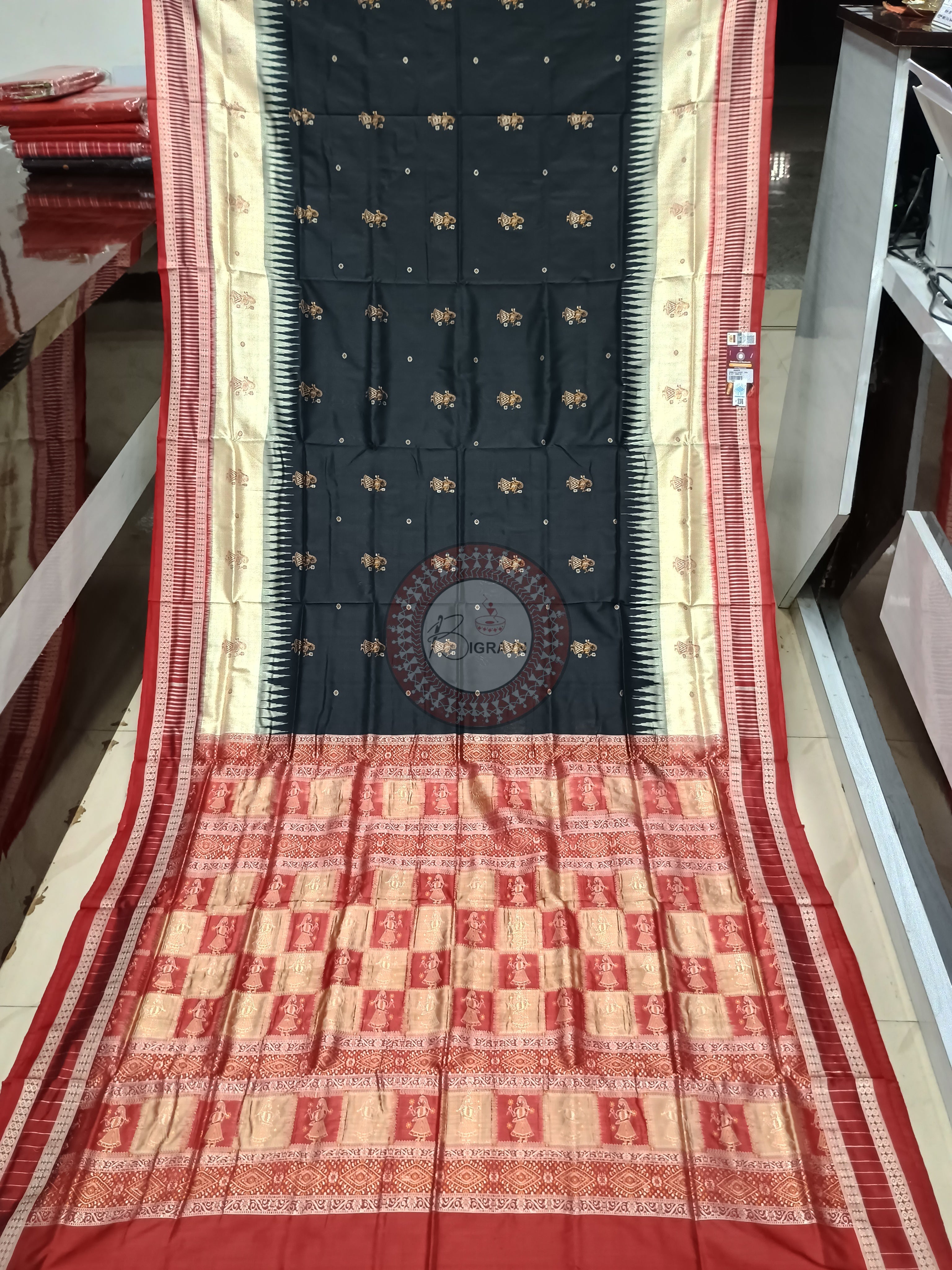 Black Red Off White Doll Bomkai Silk Saree