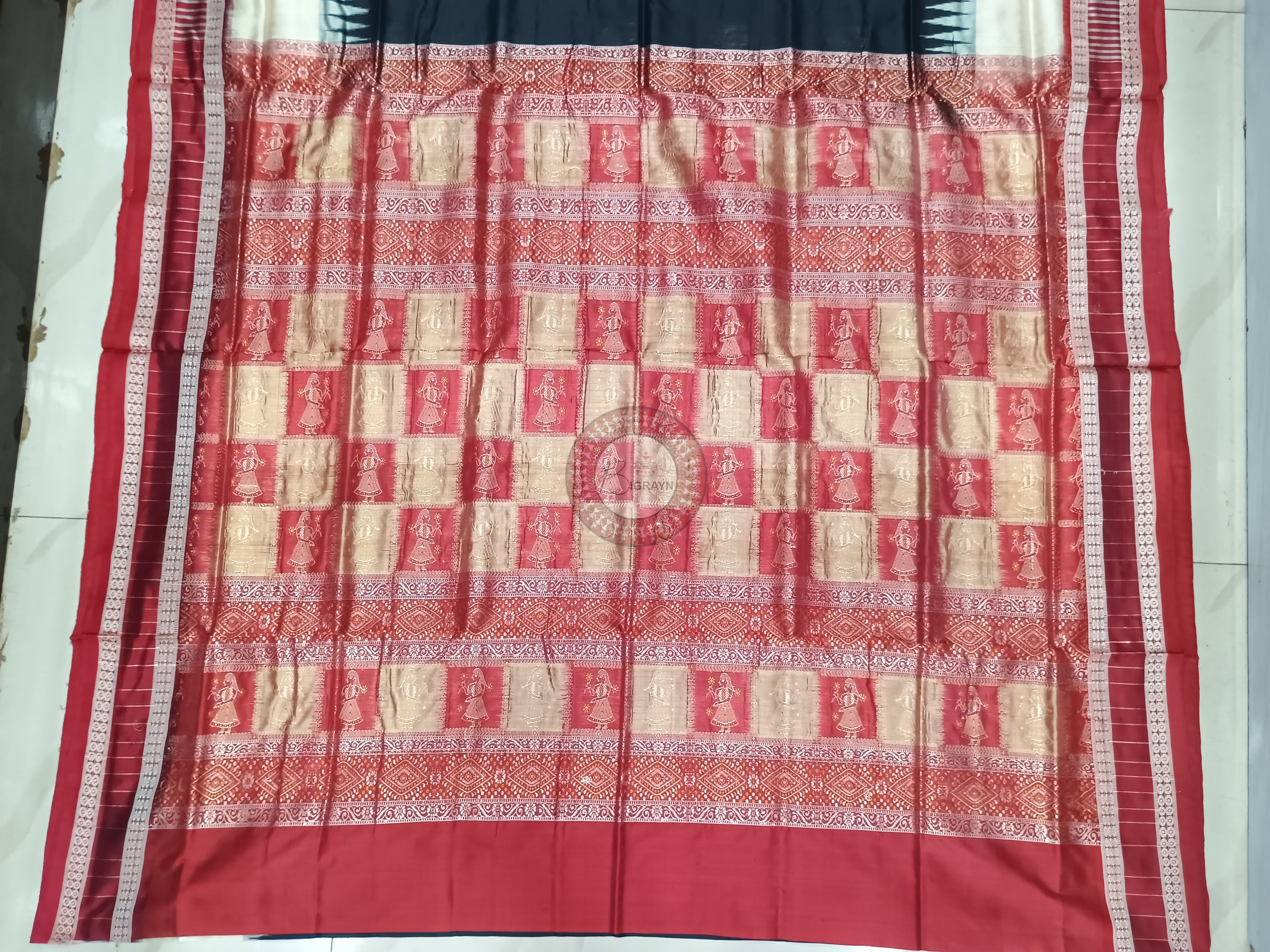 Black Red Off White Doll Bomkai Silk Saree