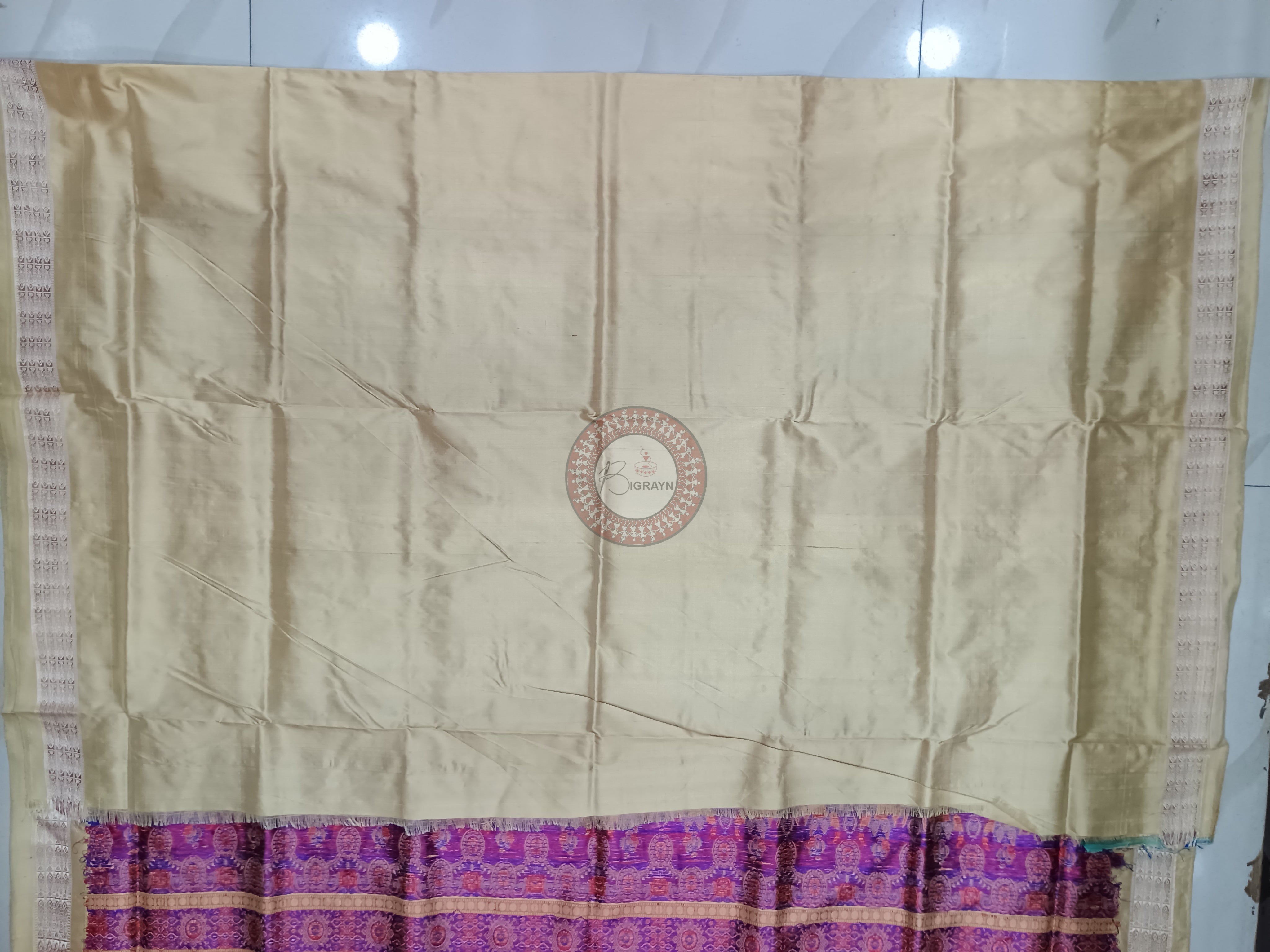 Red Creame Fish Bomkai Silk Saree
