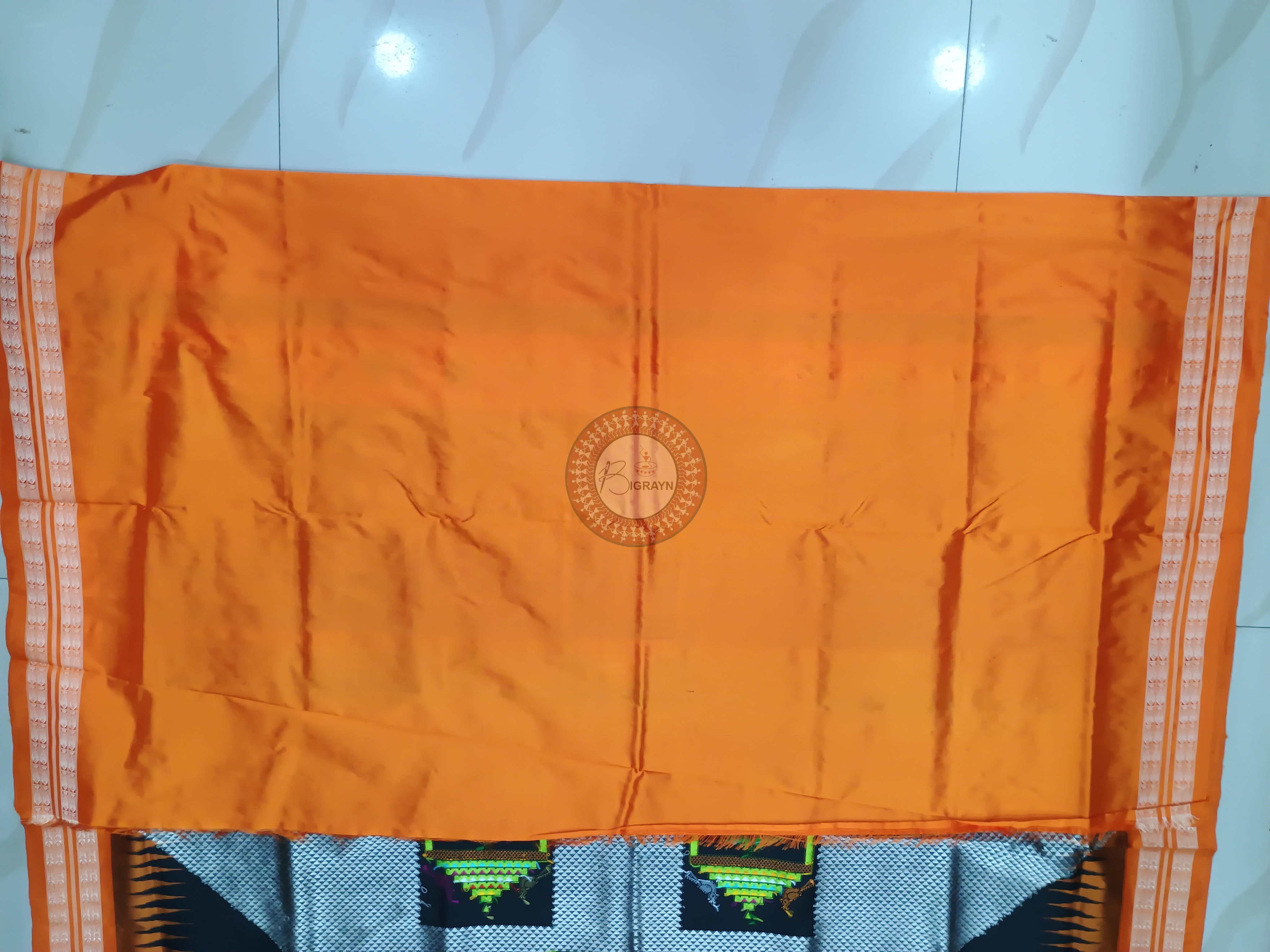 Black Orange Panjuri Design Odisha Handloom Bomkai Silk Saree