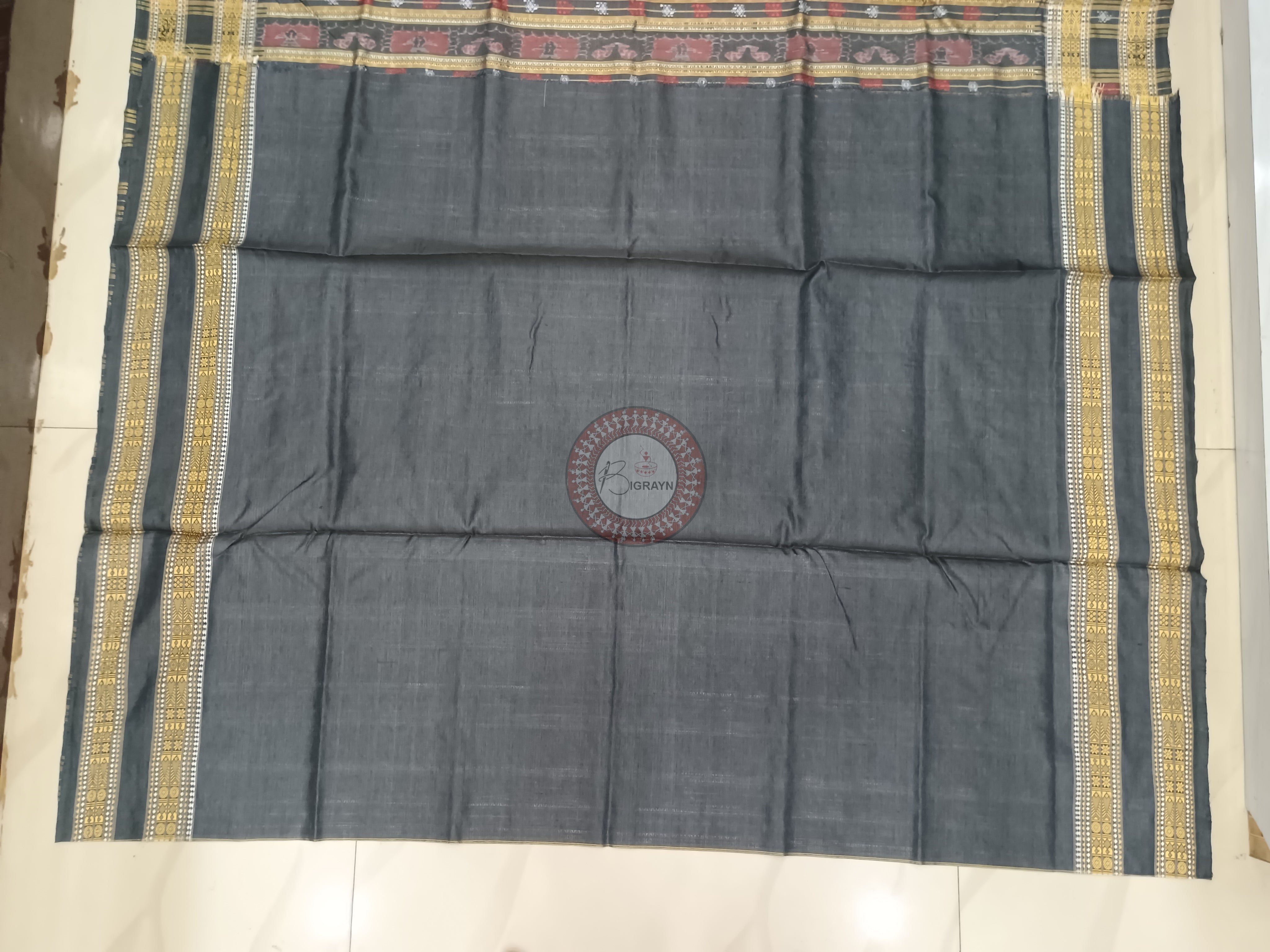 Yellow Black Hazar Buti Tussar Silk Saree