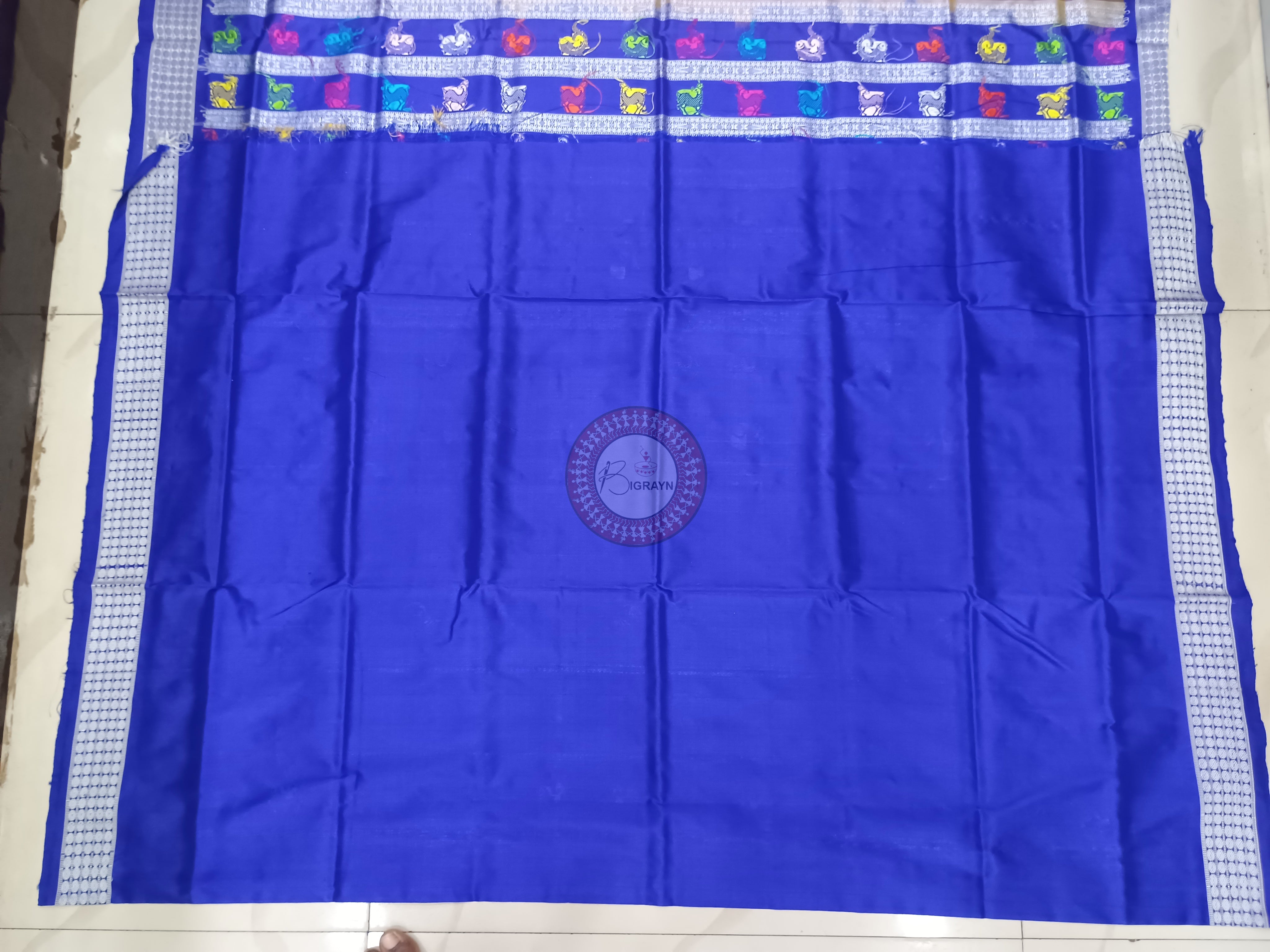 Yellow Blue Animal Anchal Bomkai Silk Saree