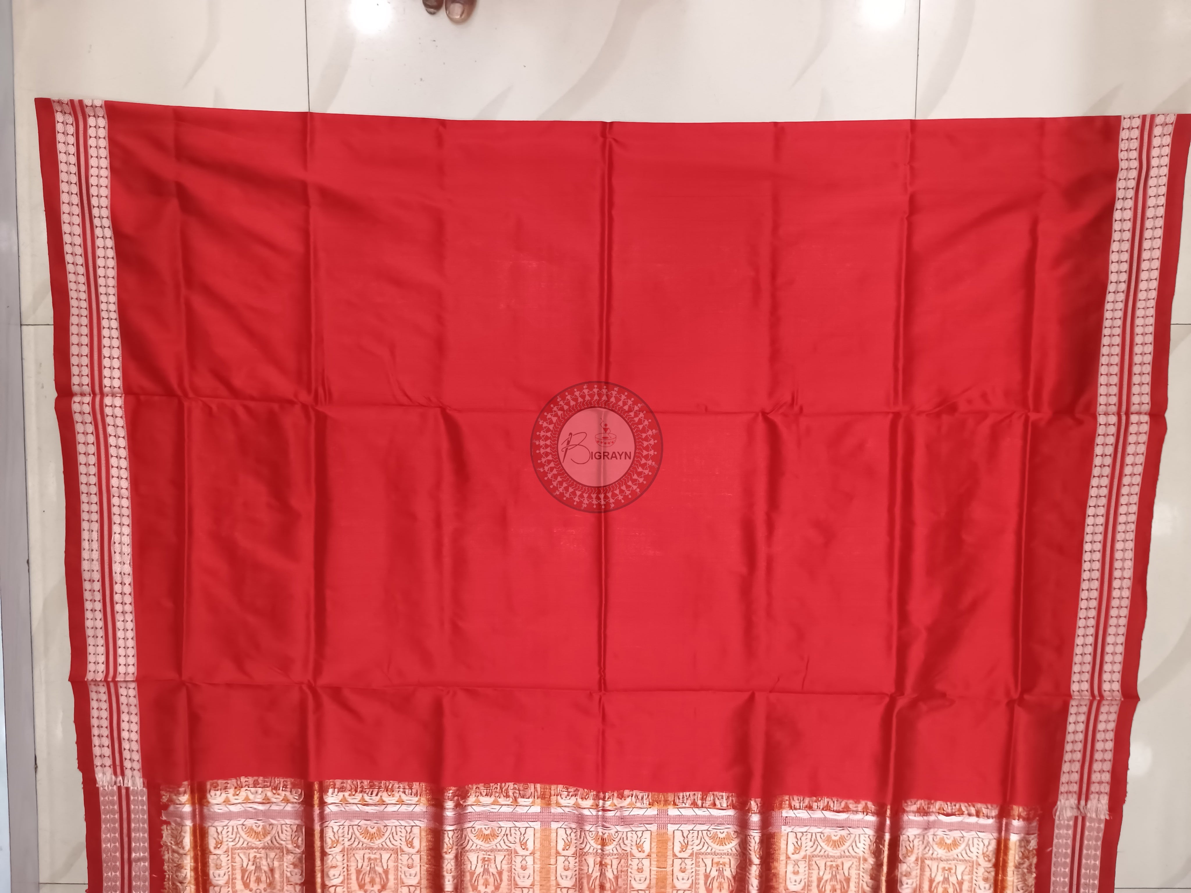 Mehendi Green Red Tribal Bomkai Silk Saree