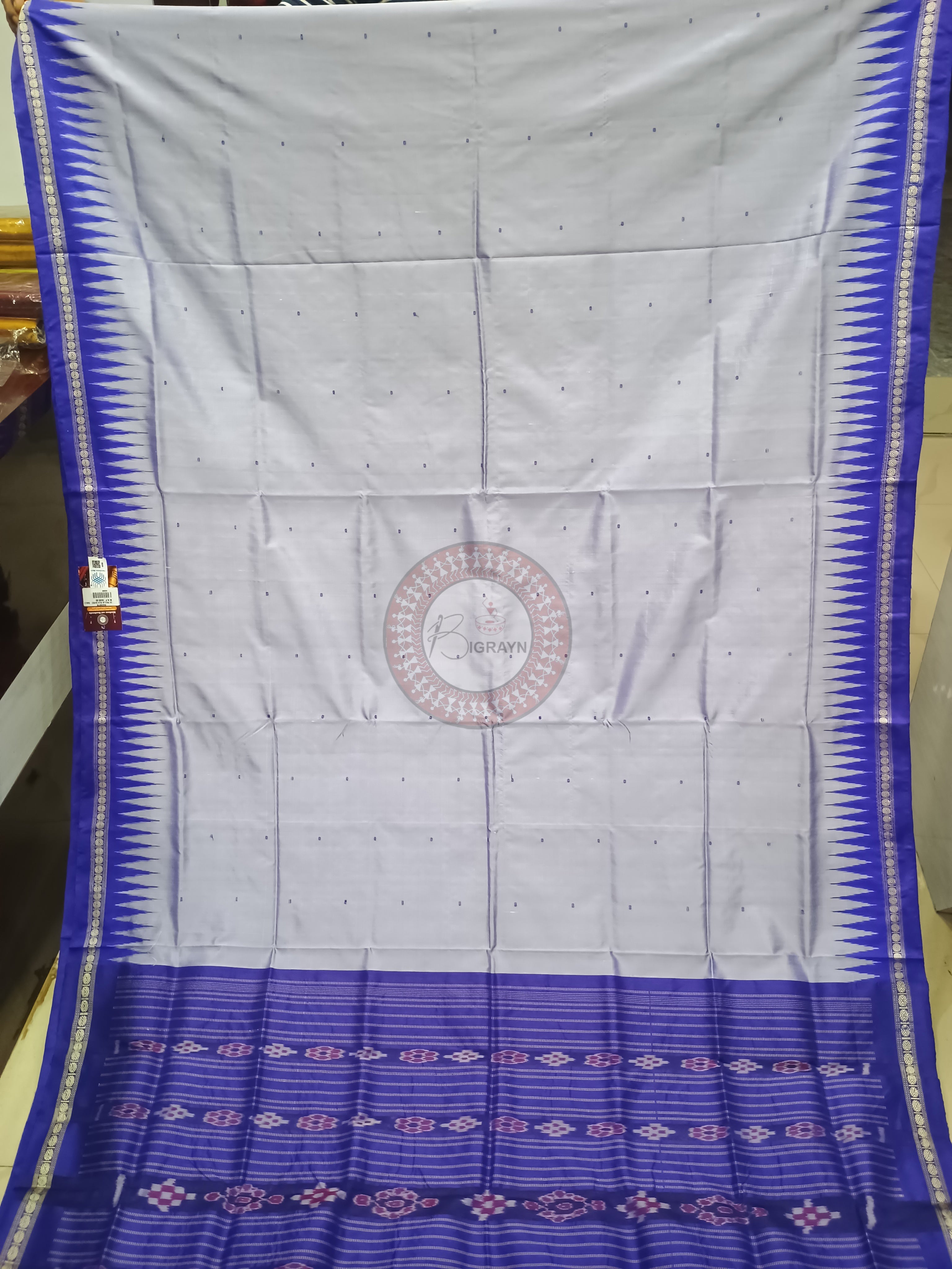 Grey Blue Ek Phulia Bomkai Silk Saree
