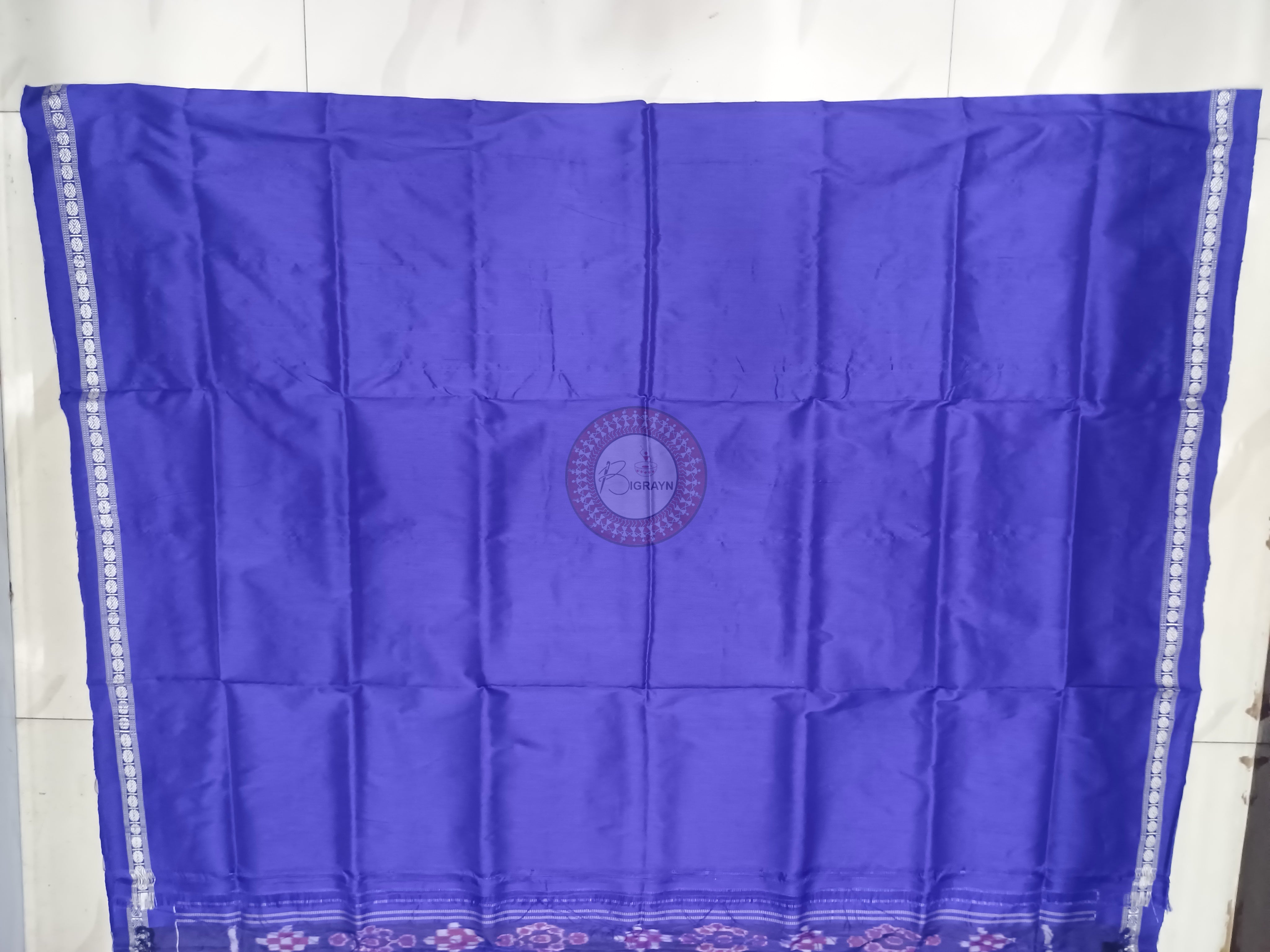 Grey Blue Ek Phulia Bomkai Silk Saree