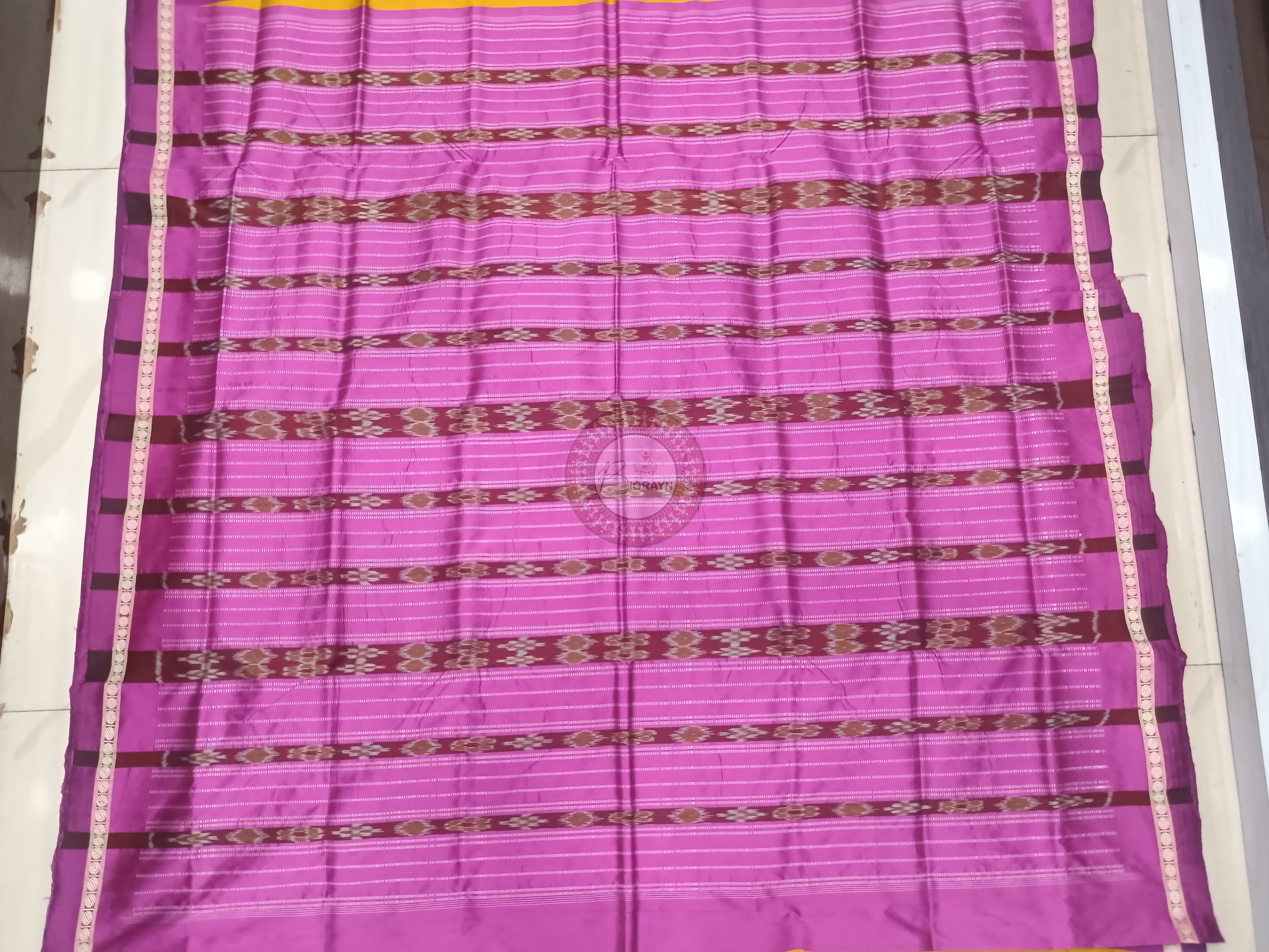 Mustard Yellow Magenta Ek Phulia Bomkai Silk Saree