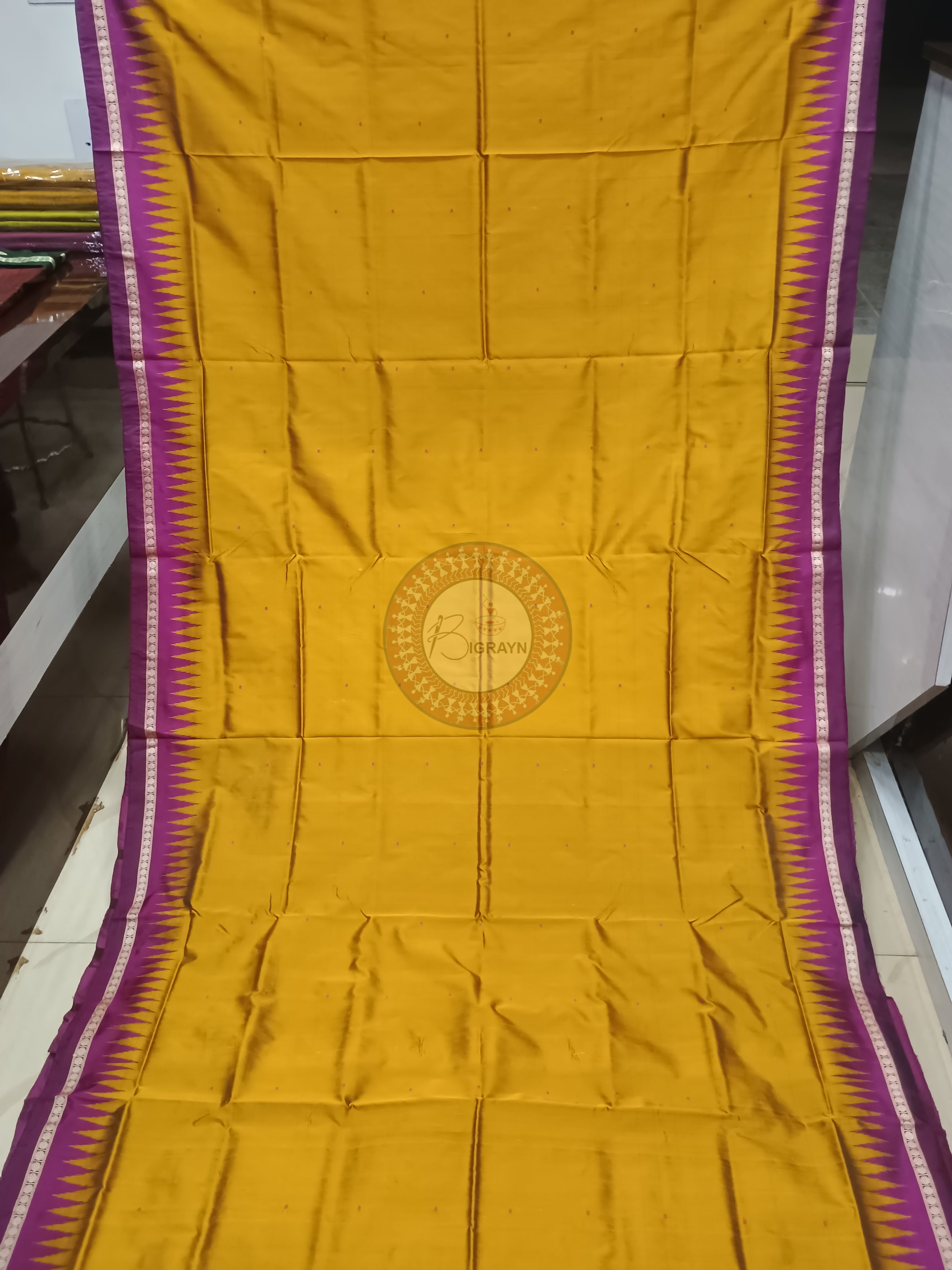 Mustard Yellow Magenta Ek Phulia Bomkai Silk Saree