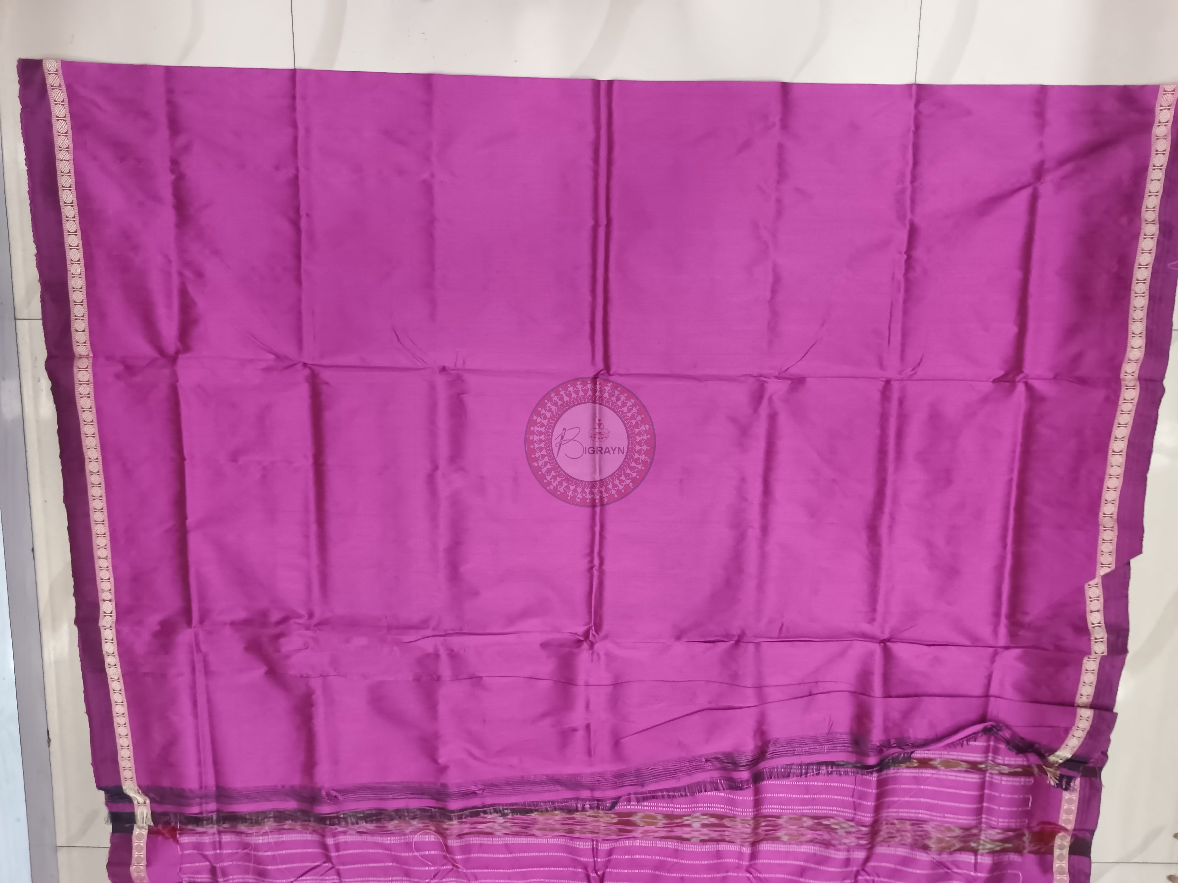 Mustard Yellow Magenta Ek Phulia Bomkai Silk Saree