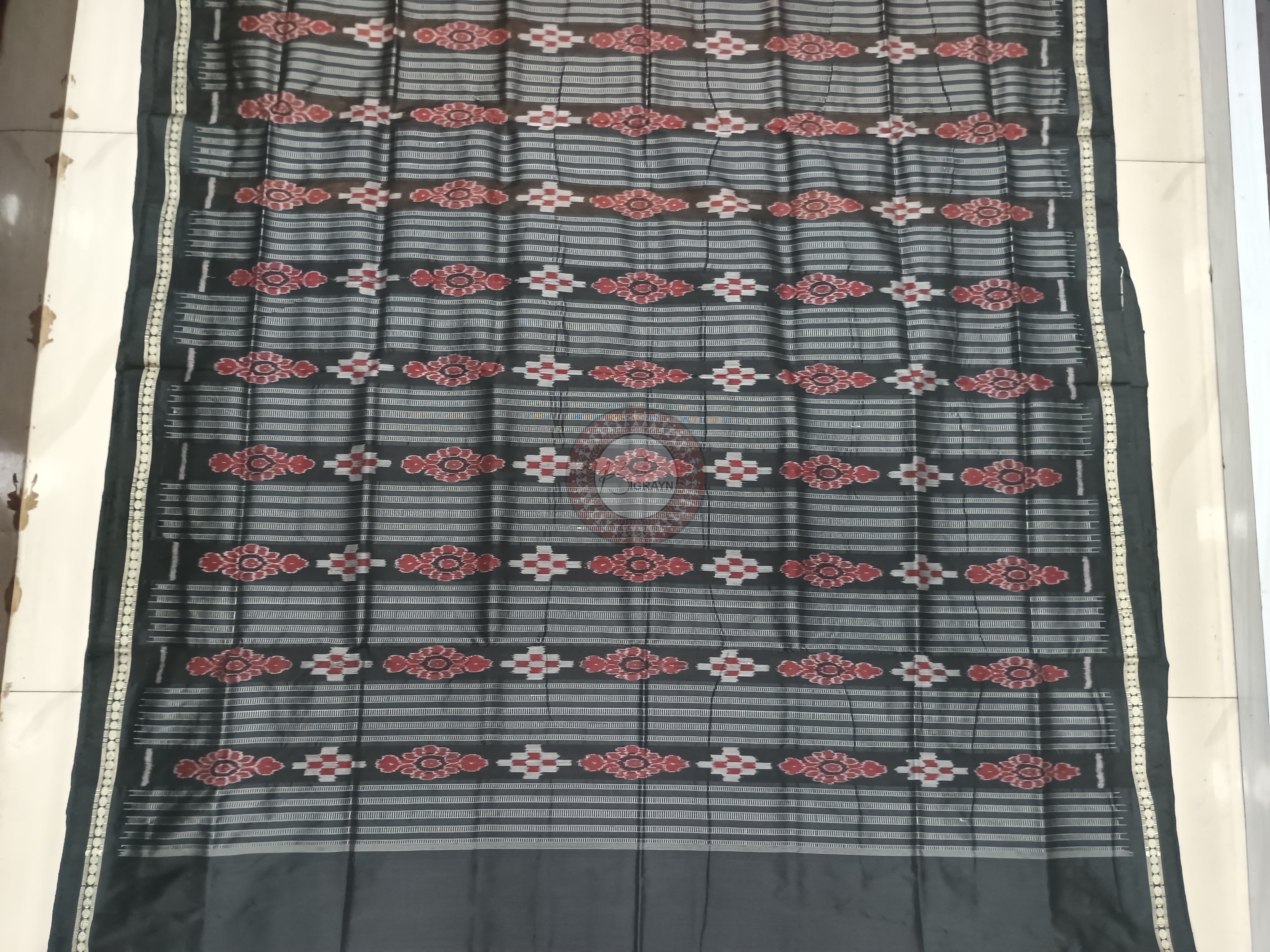 Mustard Yellow Black Ek Phulia Bomkai Silk Saree