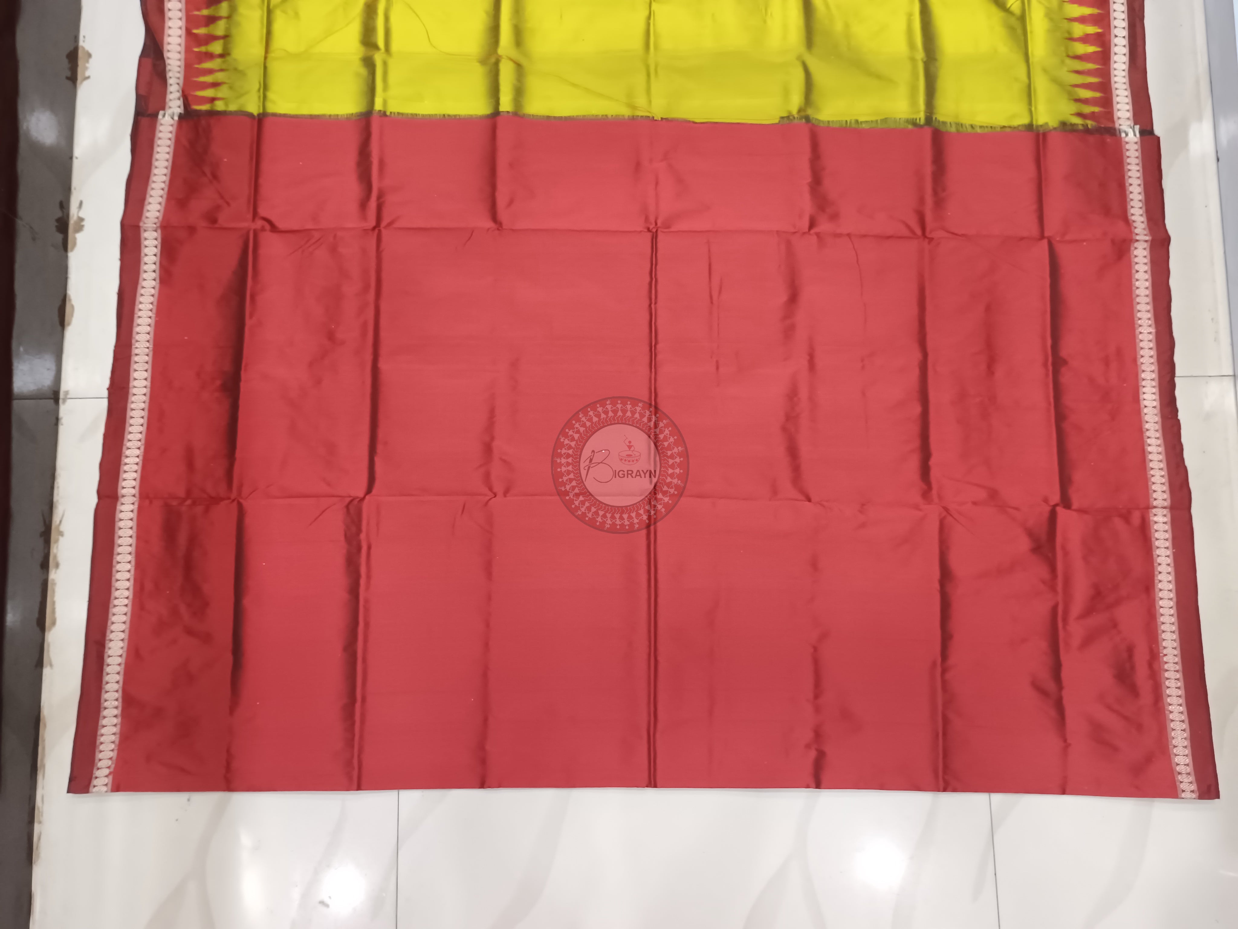 Neon Red Ek Phulia Odisha Handloom Bomkai Silk Saree