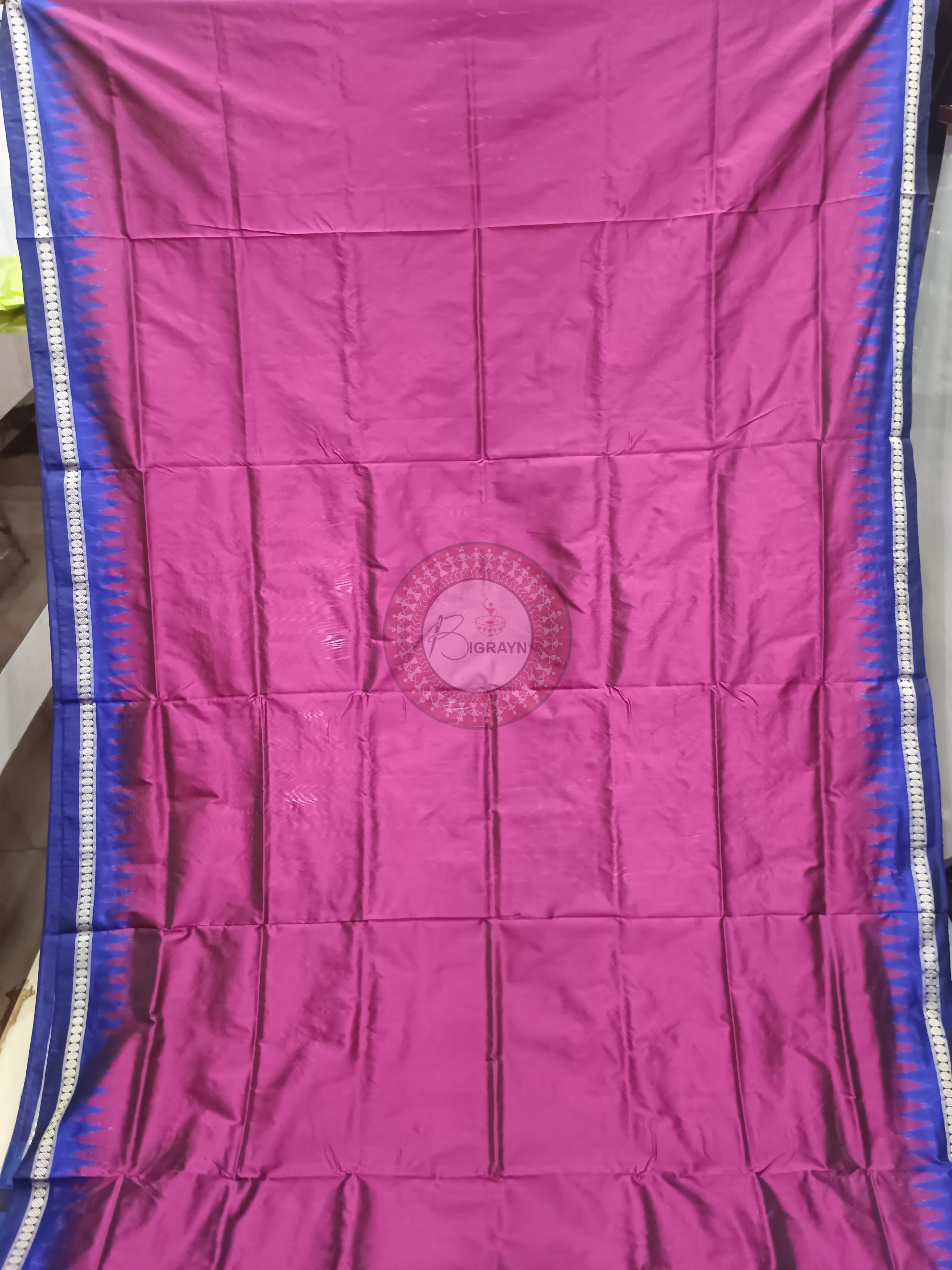 Magenta Blue Ek Phulia Odisha Handloom Bomkai Silk Saree