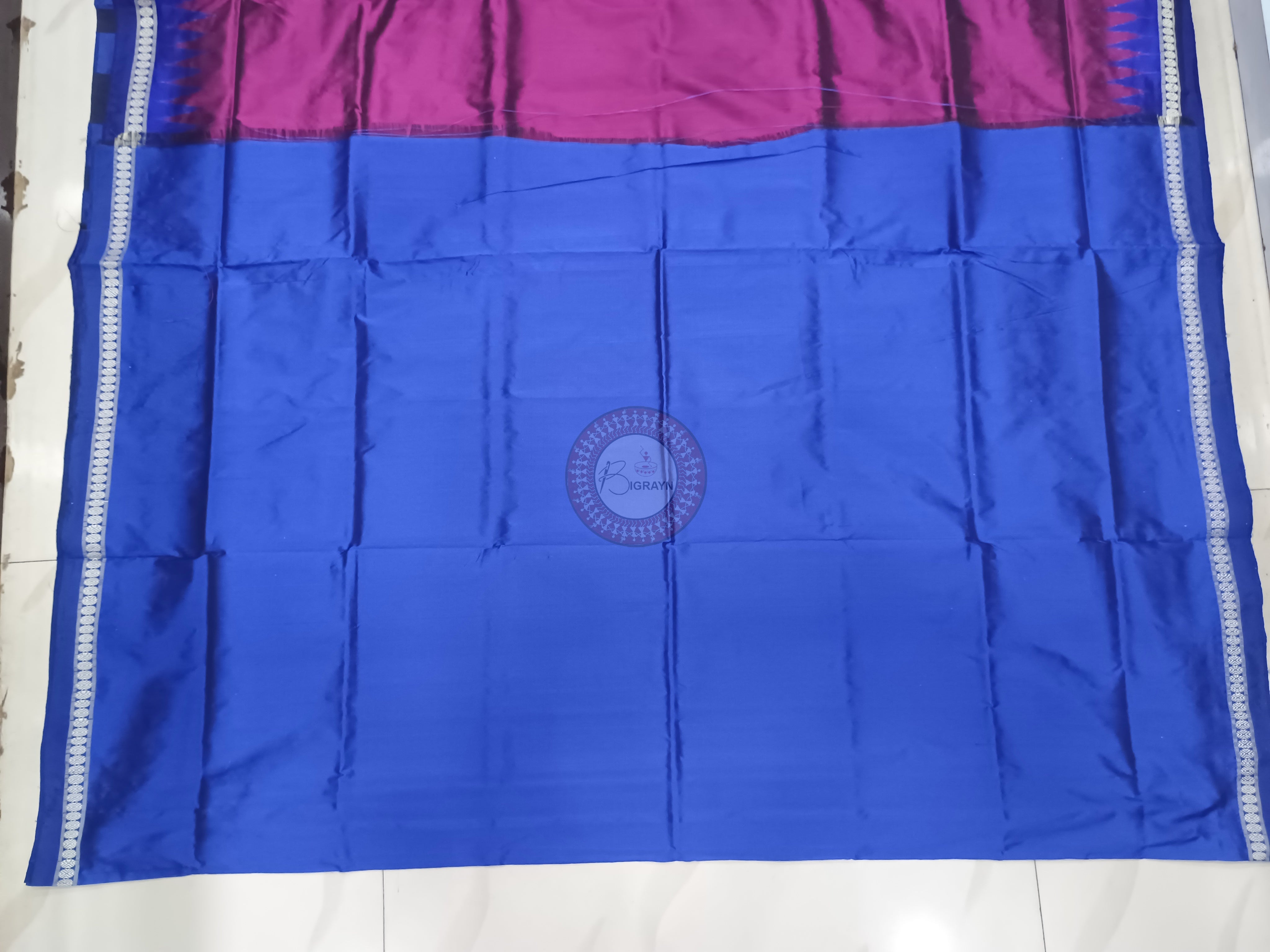 Magenta Blue Ek Phulia Odisha Handloom Bomkai Silk Saree
