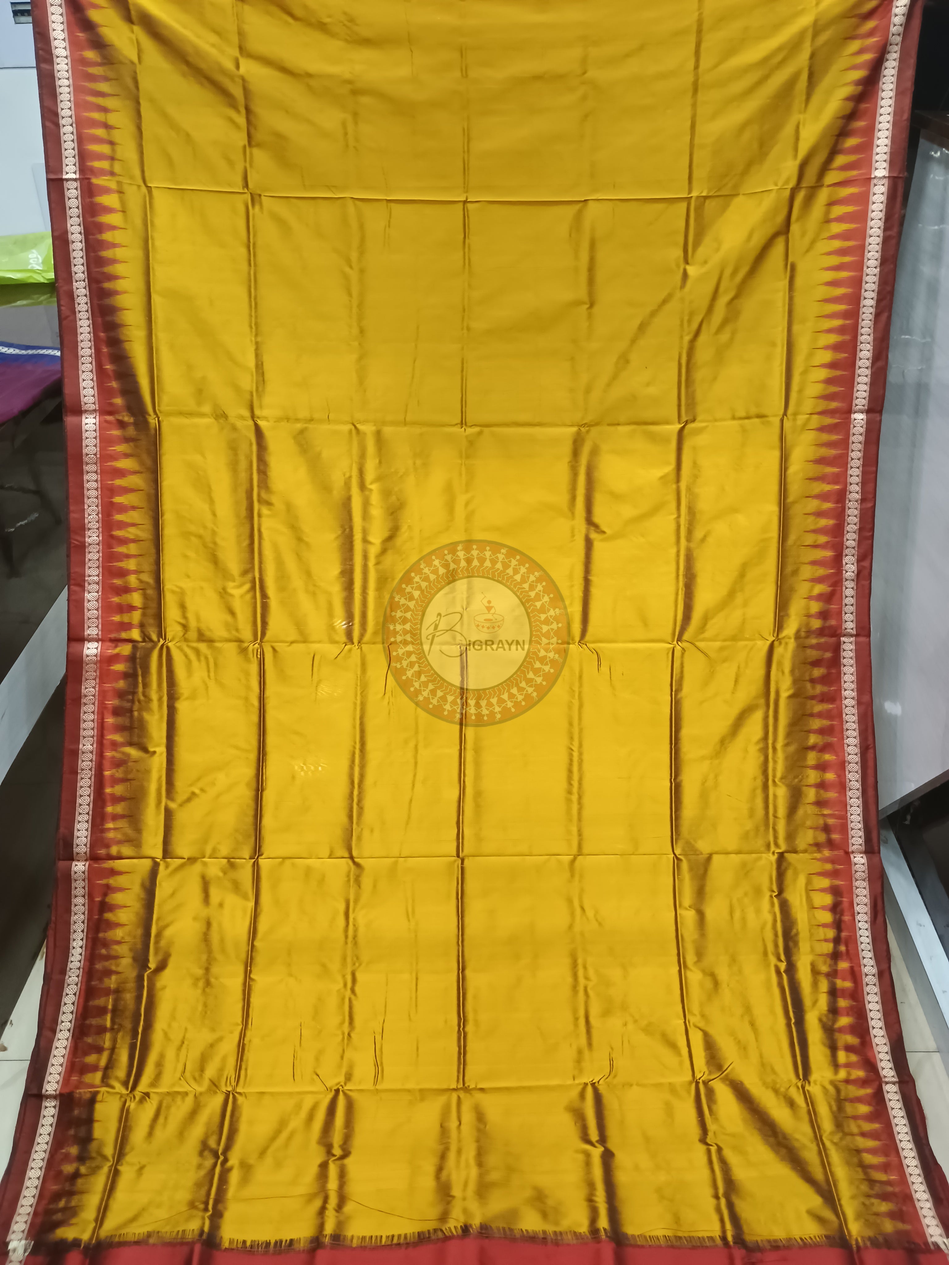 Mustard Yellow Maroon Odisha Handloom Bomkai Silk Saree